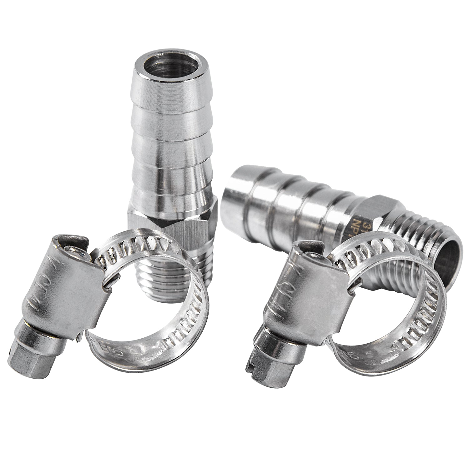 LTWFITTING 2 Sets Repair Kit Stainless Steel 316 1/2 Inch ID Hose x 1/4 Inch Male NPT Barb Connector with 3/8 - 5/8 Inch (10-16mm) Hose Clamp