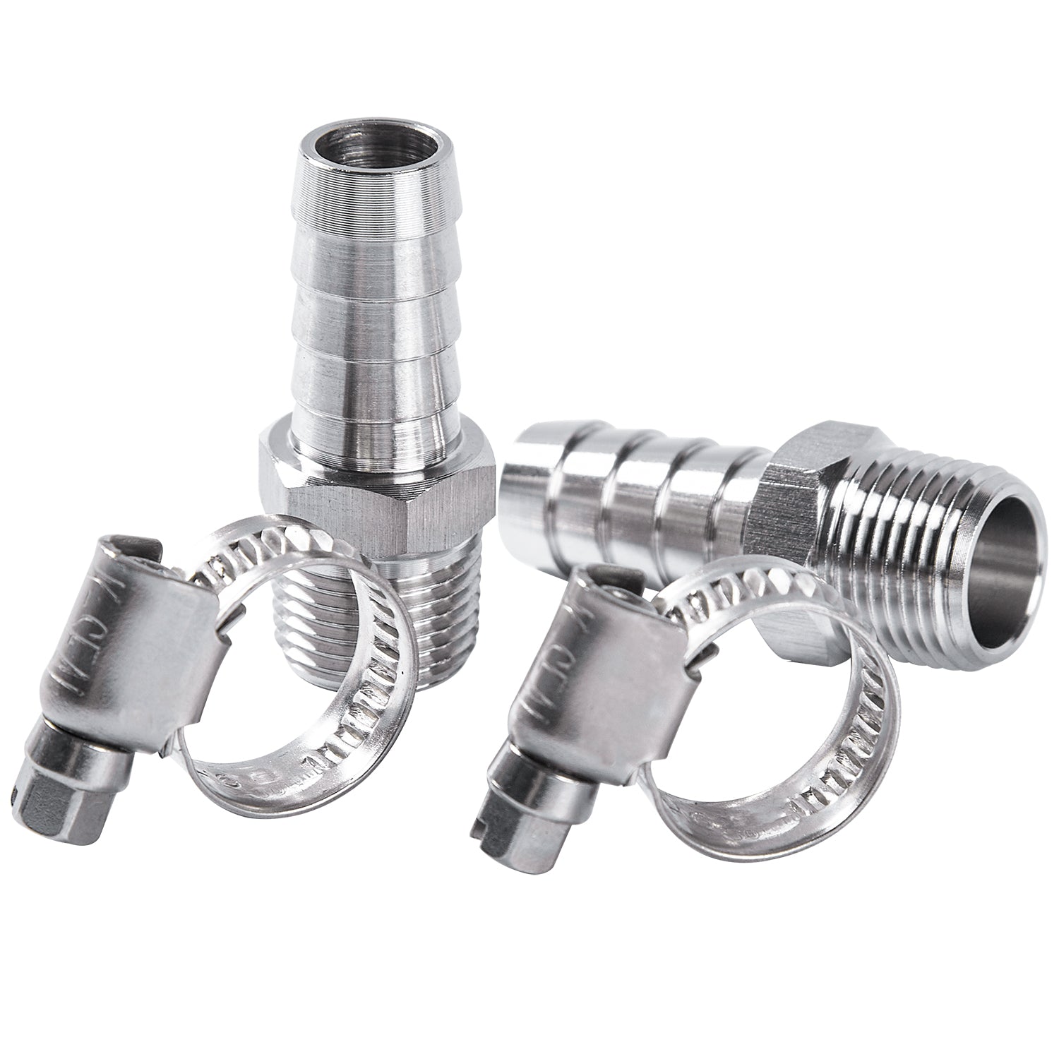 LTWFITTING 2 Sets Repair Kit Stainless Steel 316 1/2 Inch ID Hose x 3/8 Inch Male NPT Barb Connector with 3/8 - 5/8 Inch (10-16mm) Hose Clamp