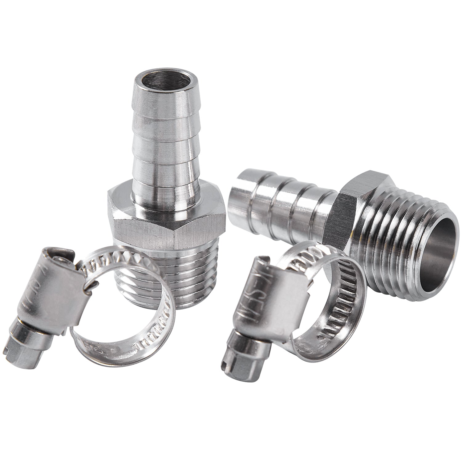 LTWFITTING 2 Sets Repair Kit Stainless Steel 316 1/2 Inch ID Hose x 1/2 Inch Male NPT Barb Connector with 3/8 - 5/8 Inch (10-16mm) Hose Clamp