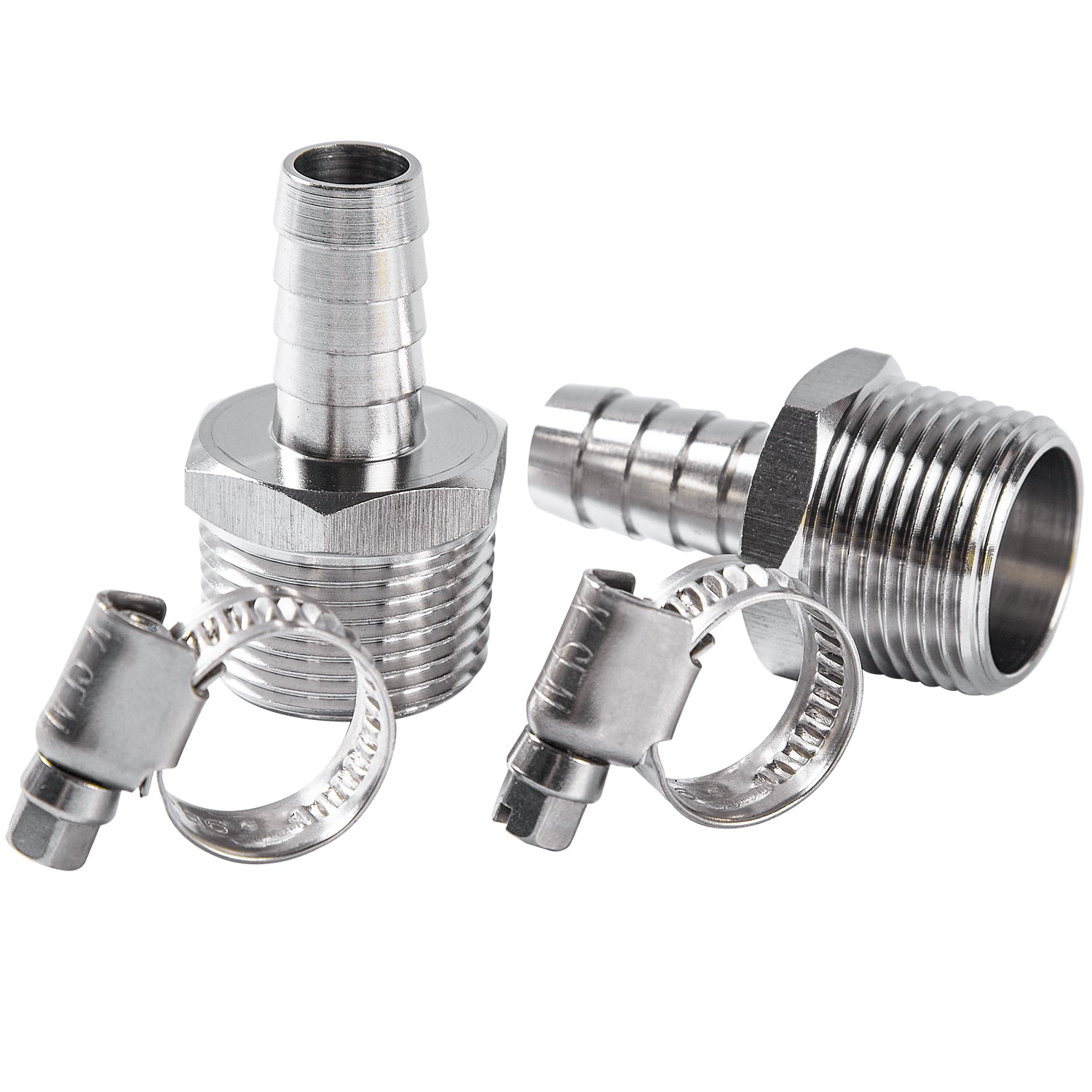 LTWFITTING 2 Sets Repair Kit Stainless Steel 316 1/2 Inch ID Hose x 3/4 Inch Male NPT Barb Connector with 3/8 - 5/8 Inch (10-16mm) Hose Clamp