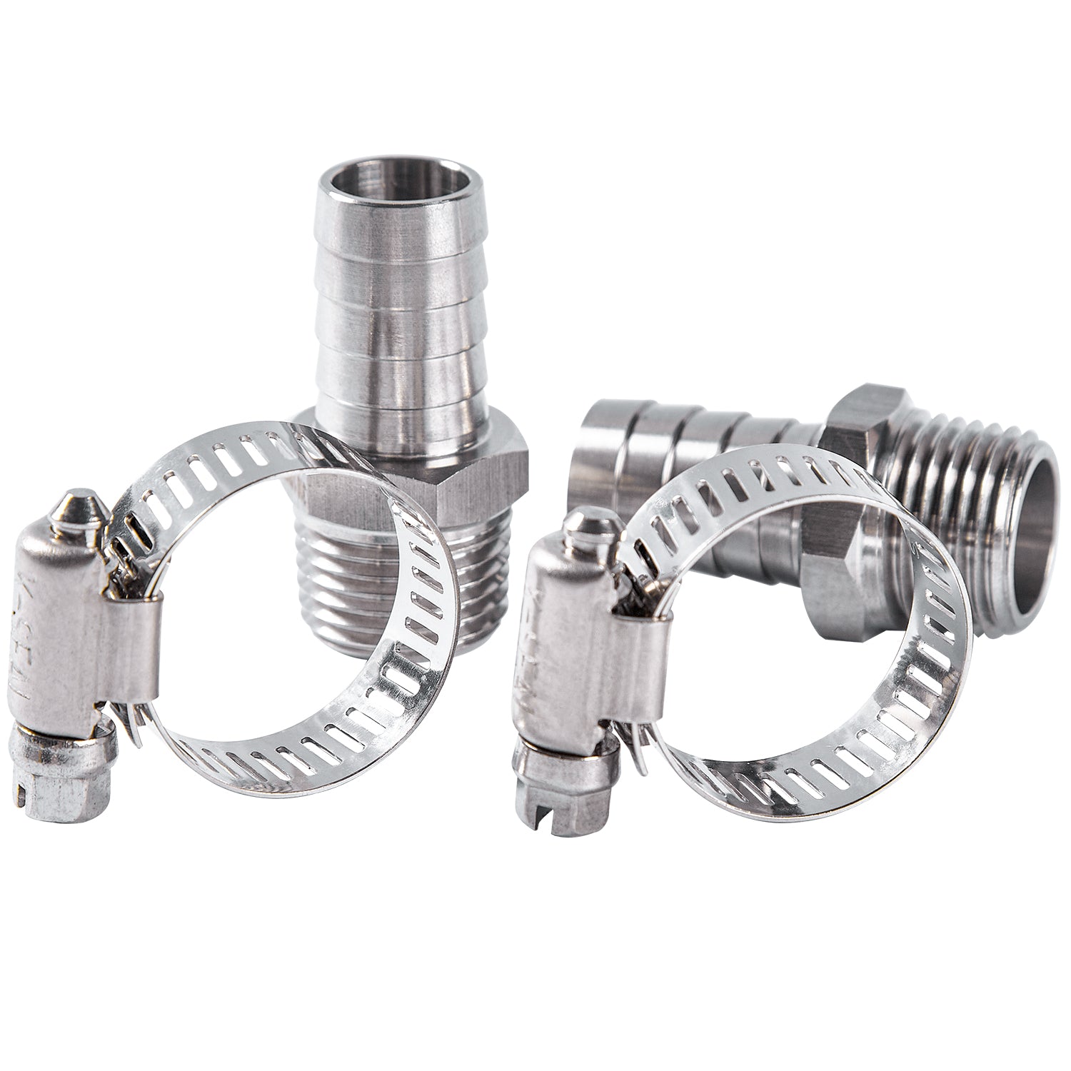 LTWFITTING 2 Sets Repair Kit Stainless Steel 316 5/8 Inch ID Hose x 1/2 Inch Male NPT Barb Connector with 9/16 - 1-1/8 Inch (14-27mm) Hose Clamp