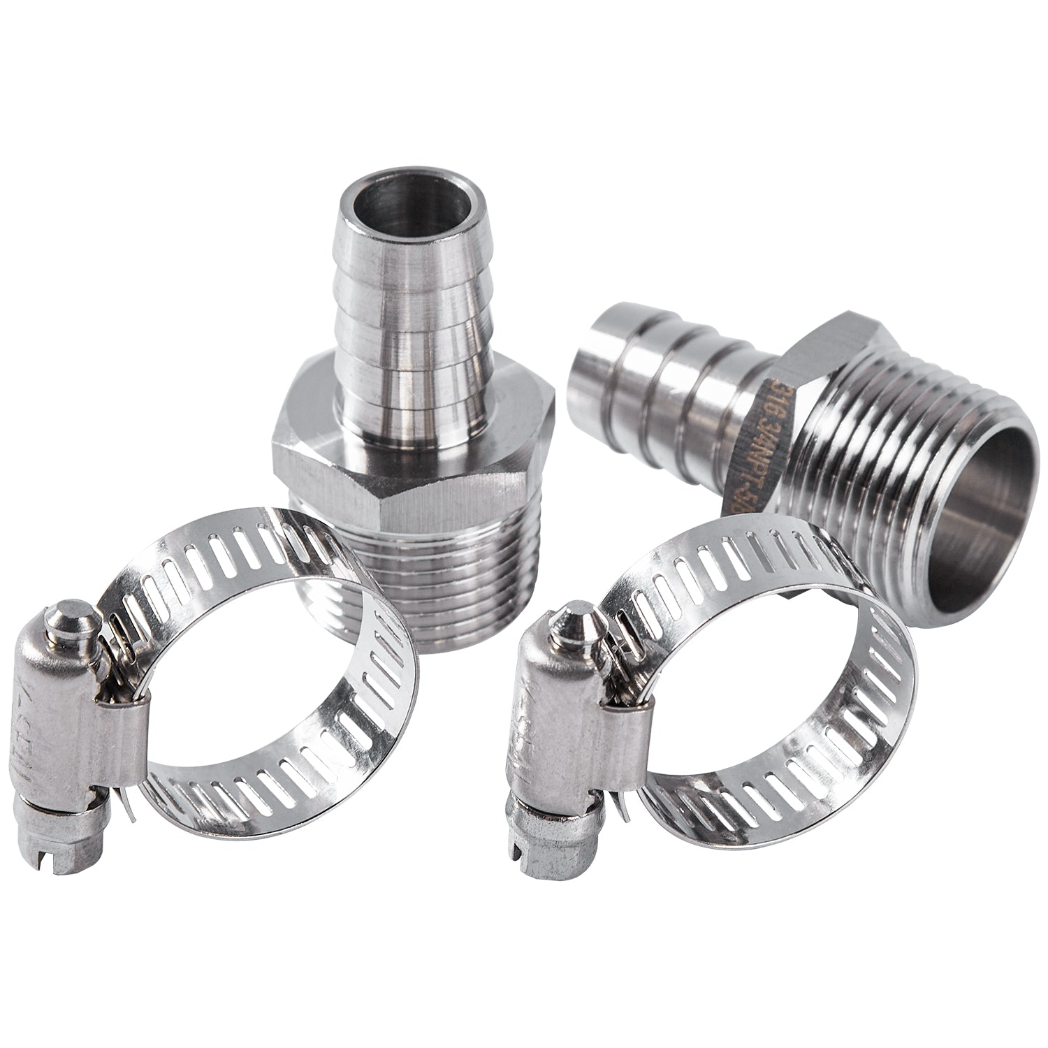 LTWFITTING 2 Sets Repair Kit Stainless Steel 316 5/8 Inch ID Hose x 3/4 Inch Male NPT Barb Connector with 9/16 - 1-1/8 Inch (14-27mm) Hose Clamp