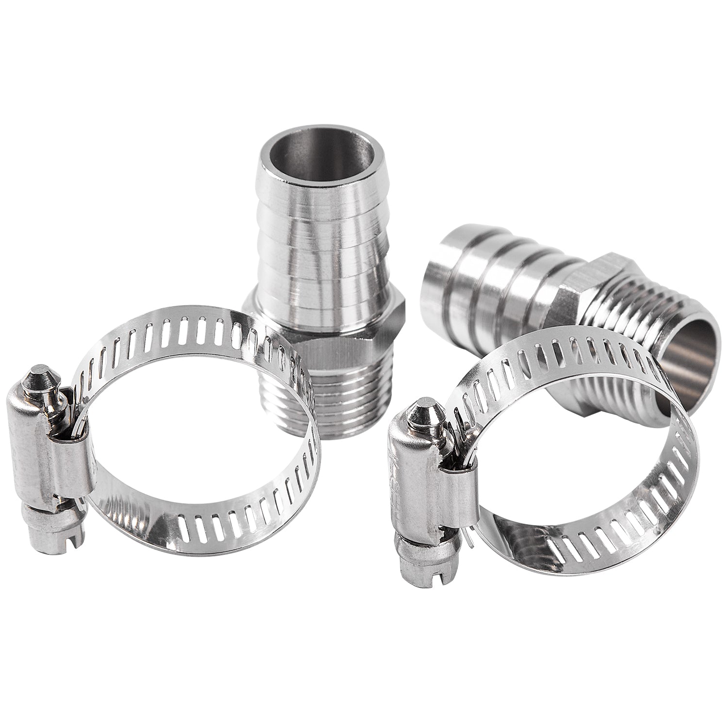 LTWFITTING 2 Sets Repair Kit Stainless Steel 316 3/4 Inch ID Hose x 1/2 Inch Male NPT Barb Connector with 9/16 - 1-1/8 Inch (14-27mm) Hose Clamp