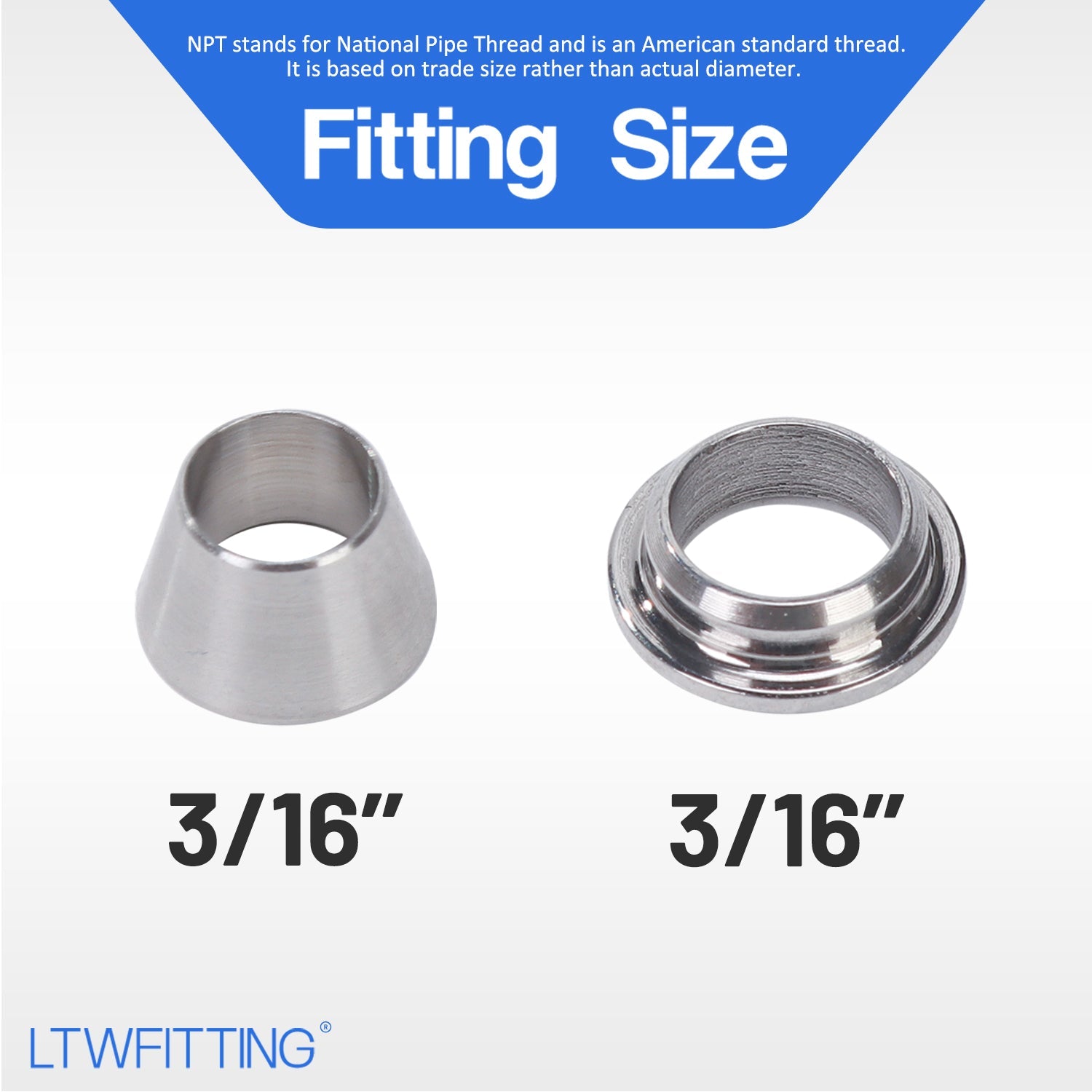LTWFITTING 3/16-Inch Stainless Steel 316 Compression Sleeves Ferrels, STAINLESS STEEL 316 COMPRESSION FITTING (Pack of 250)