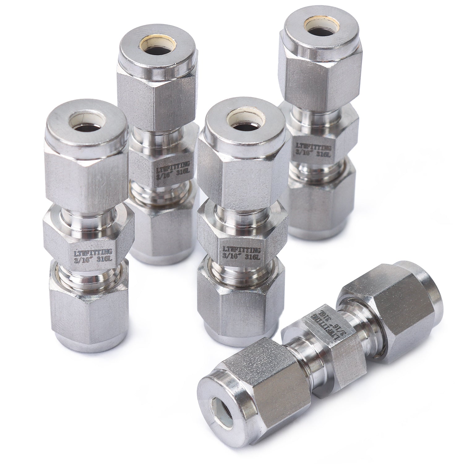 LTWFITTING 3/16-Inch OD Compression Union,Stainless Steel 316 Compression Fitting (Pack of 5)