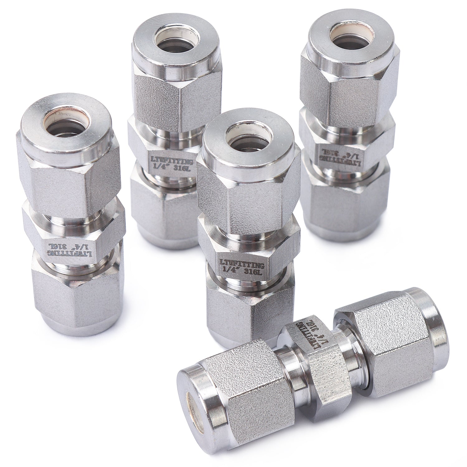 LTWFITTING 1/4-Inch OD Compression Union,Stainless Steel 316 Compression Fitting (Pack of 5)