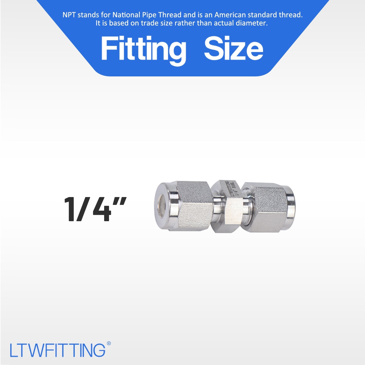 LTWFITTING 1/4-Inch OD Compression Union,Stainless Steel 316 Compression Fitting (Pack of 20)