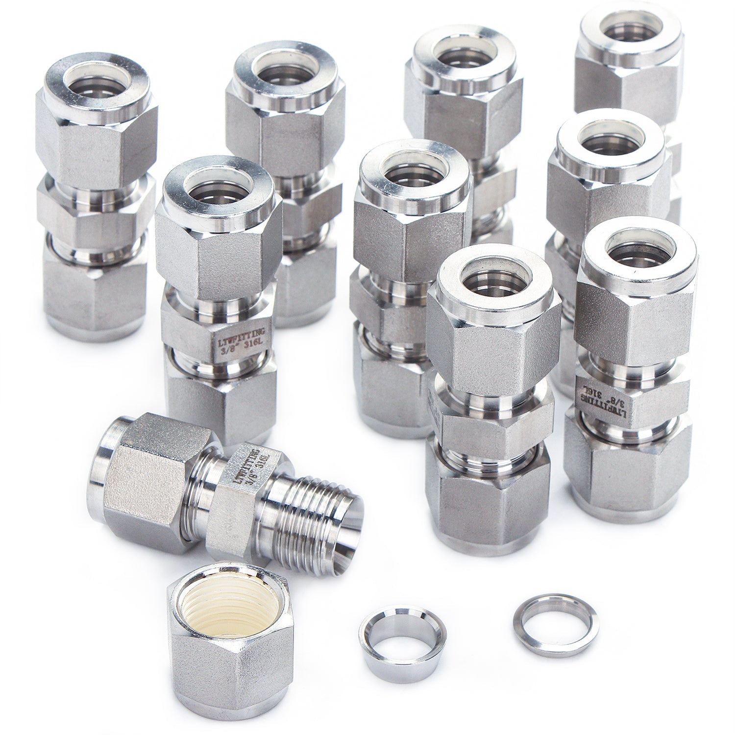 LTWFITTING 3/8-Inch OD Compression Union,Stainless Steel 316 Compression Fitting (Pack of 20)