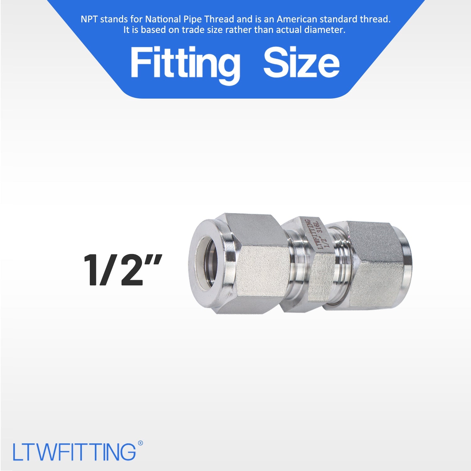 LTWFITTING 1/2-Inch OD Compression Union,Stainless Steel 316 Compression Fitting (Pack of 20)