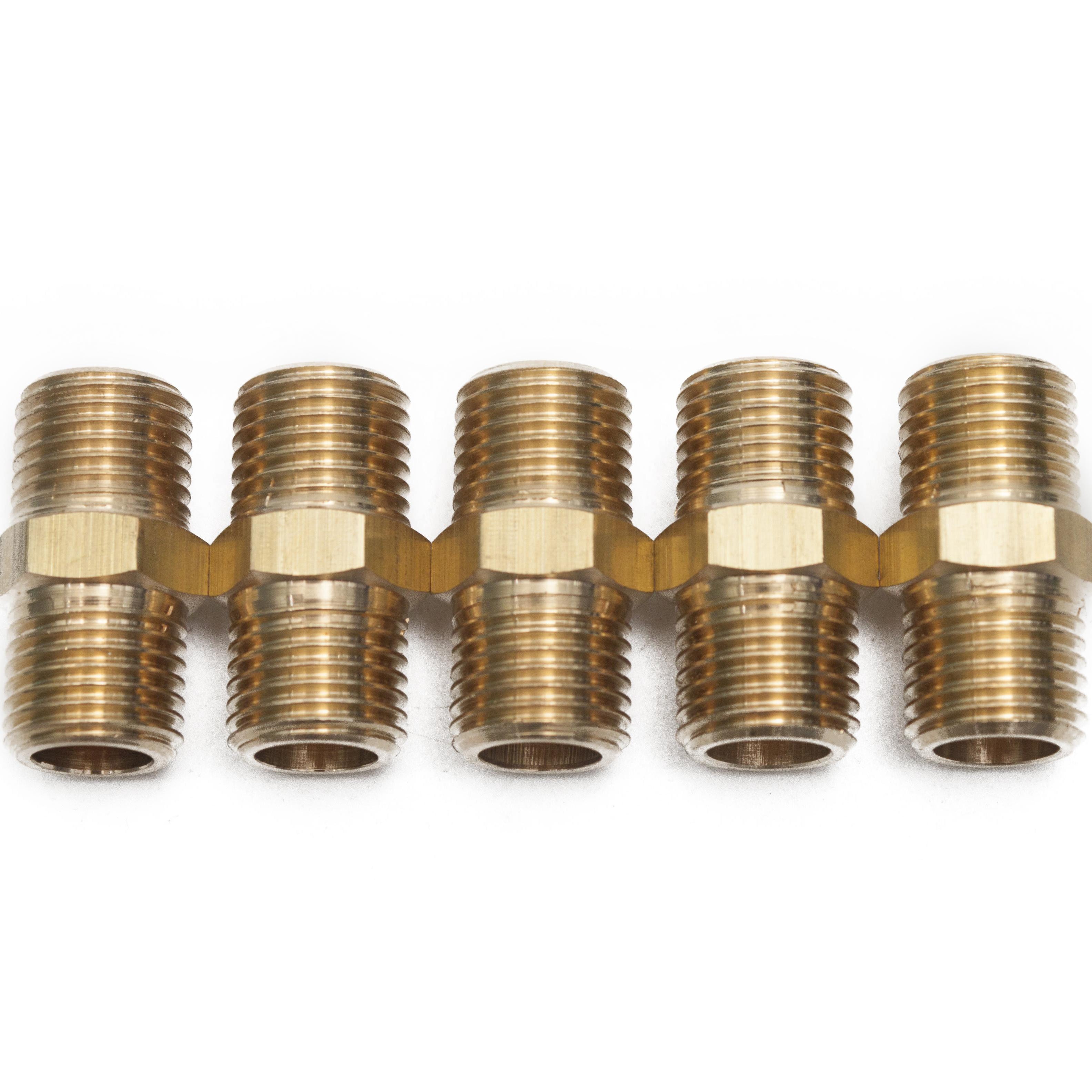 LTWFITTING Brass Pipe Hex Nipple Fitting 1/4 x 1/4 Inch Male Pipe NPT MNPT MPT Air Fuel Water(Pack of 5)