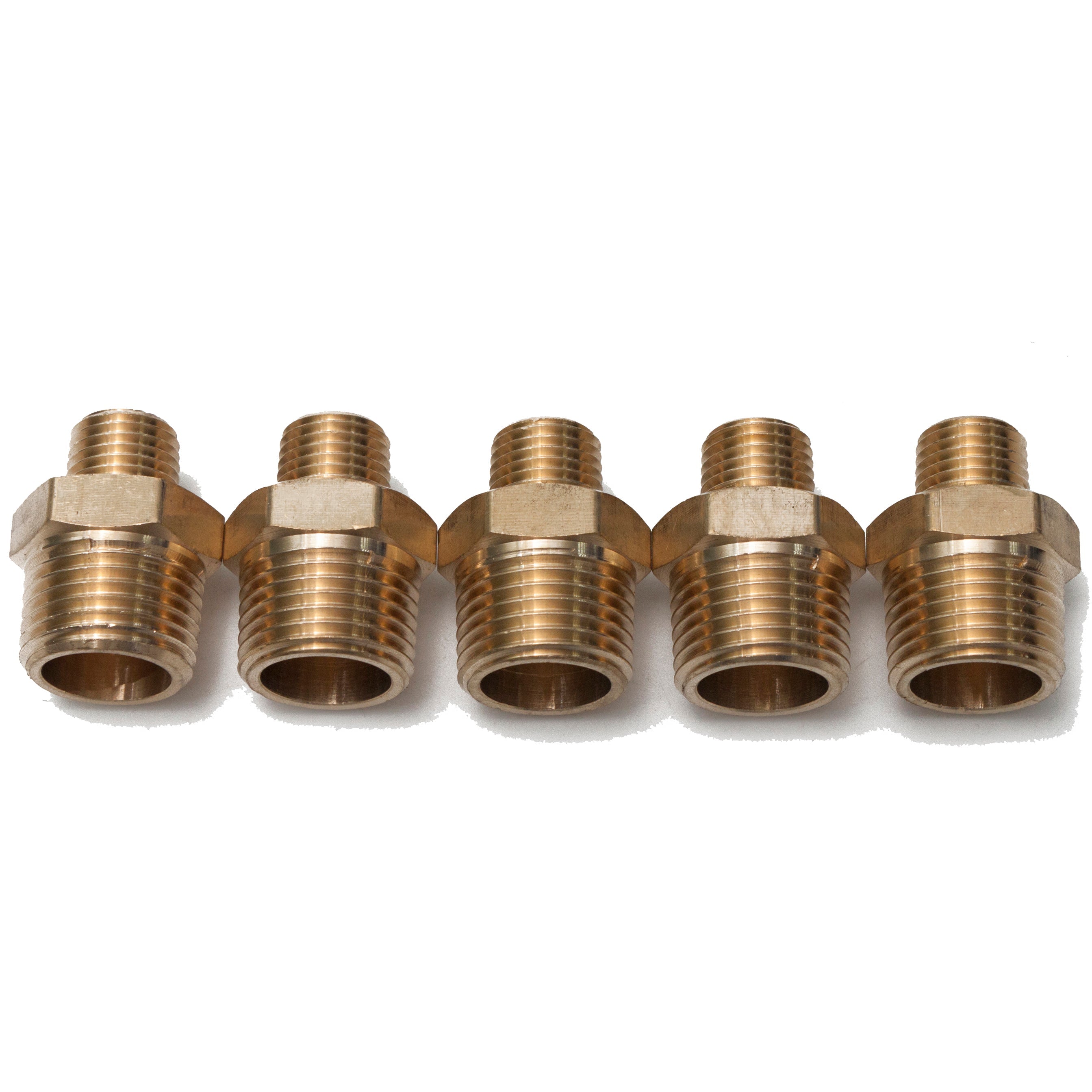 LTWFITTING Brass Pipe Hex Reducing Nipple Fitting 1/2-Inch x 1/4-Inch Male NPT(Pack of 5)