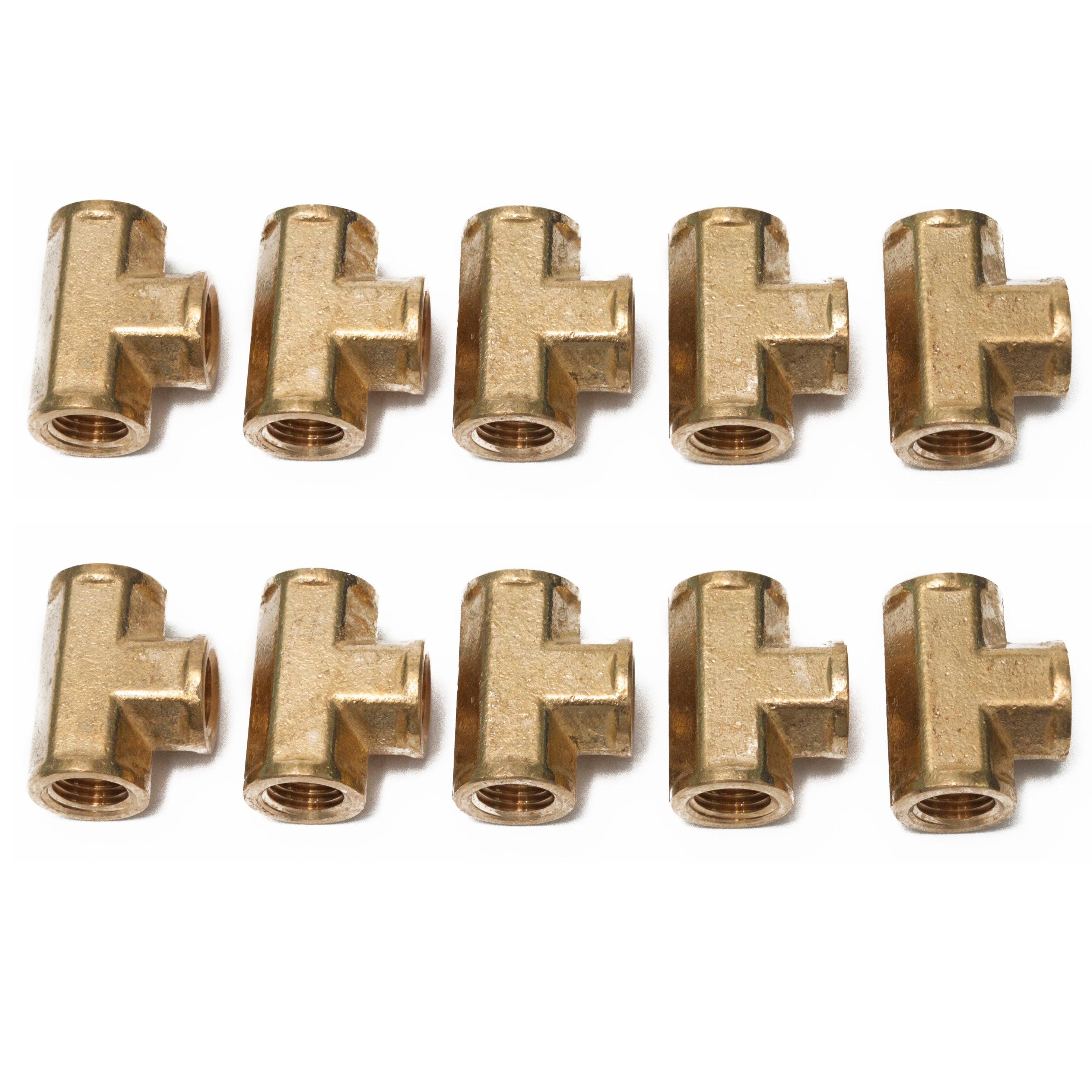 LTWFITTING Brass Pipe Fitting 1/4 Inch Female NPT Thread Tee Fuel Air(Pack of 10)