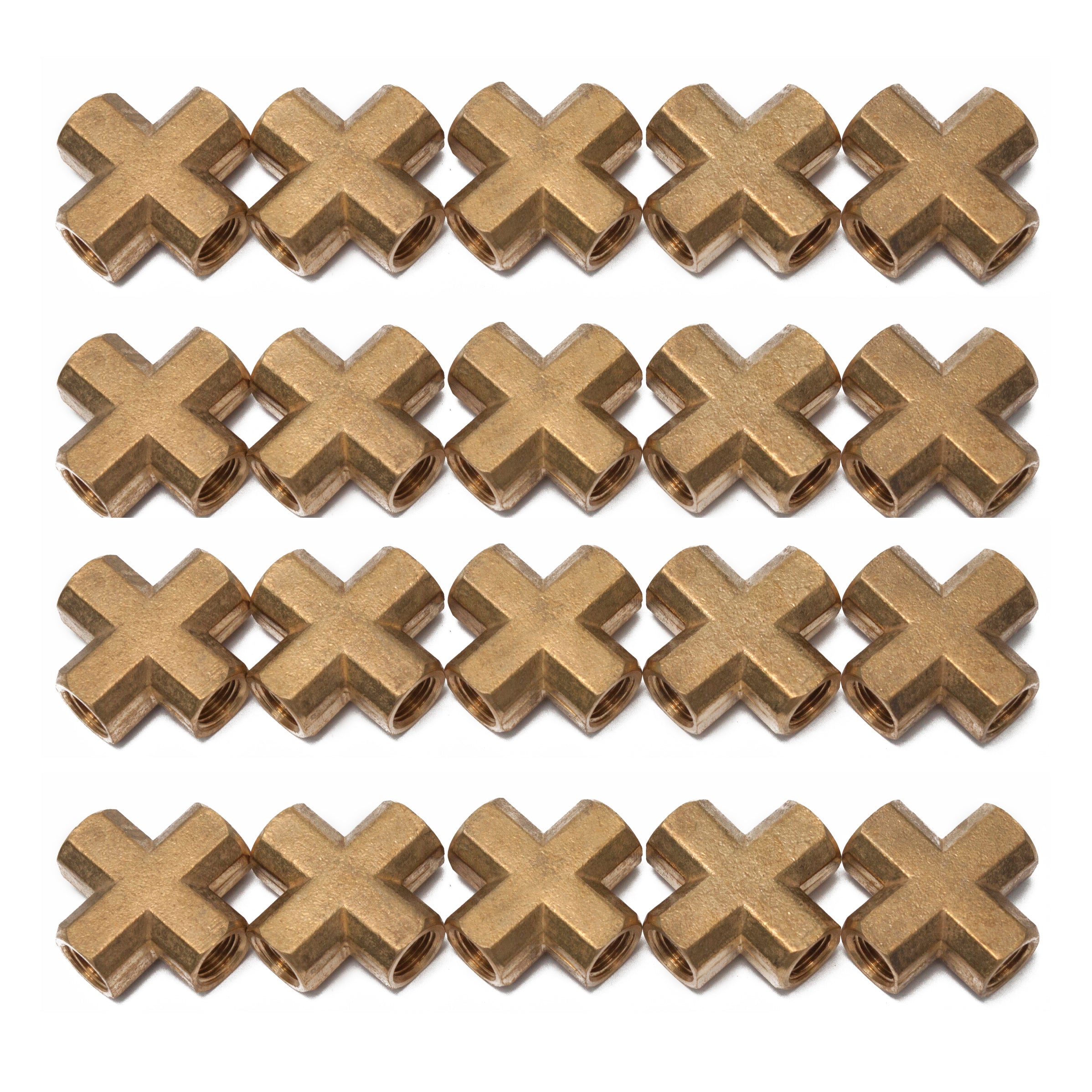 LTWFITTING Brass Pipe Female Cross Fitting 1/8 Inch NPT 4 Way Fuel Air Water(Pack of 20)