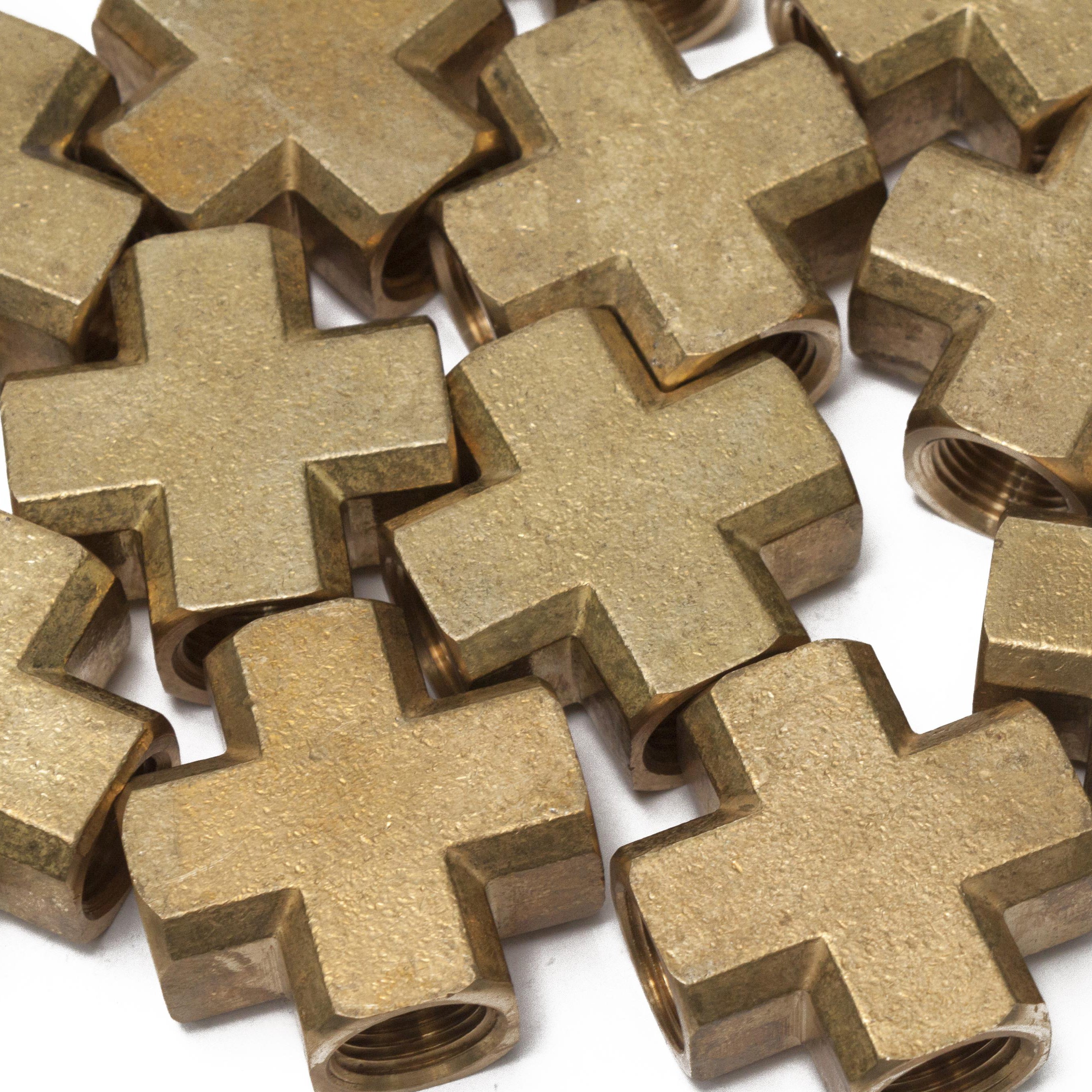 LTWFITTING Brass Pipe Female Cross Fitting 3/8 Inch NPT Fuel Air Water(Pack of 60)