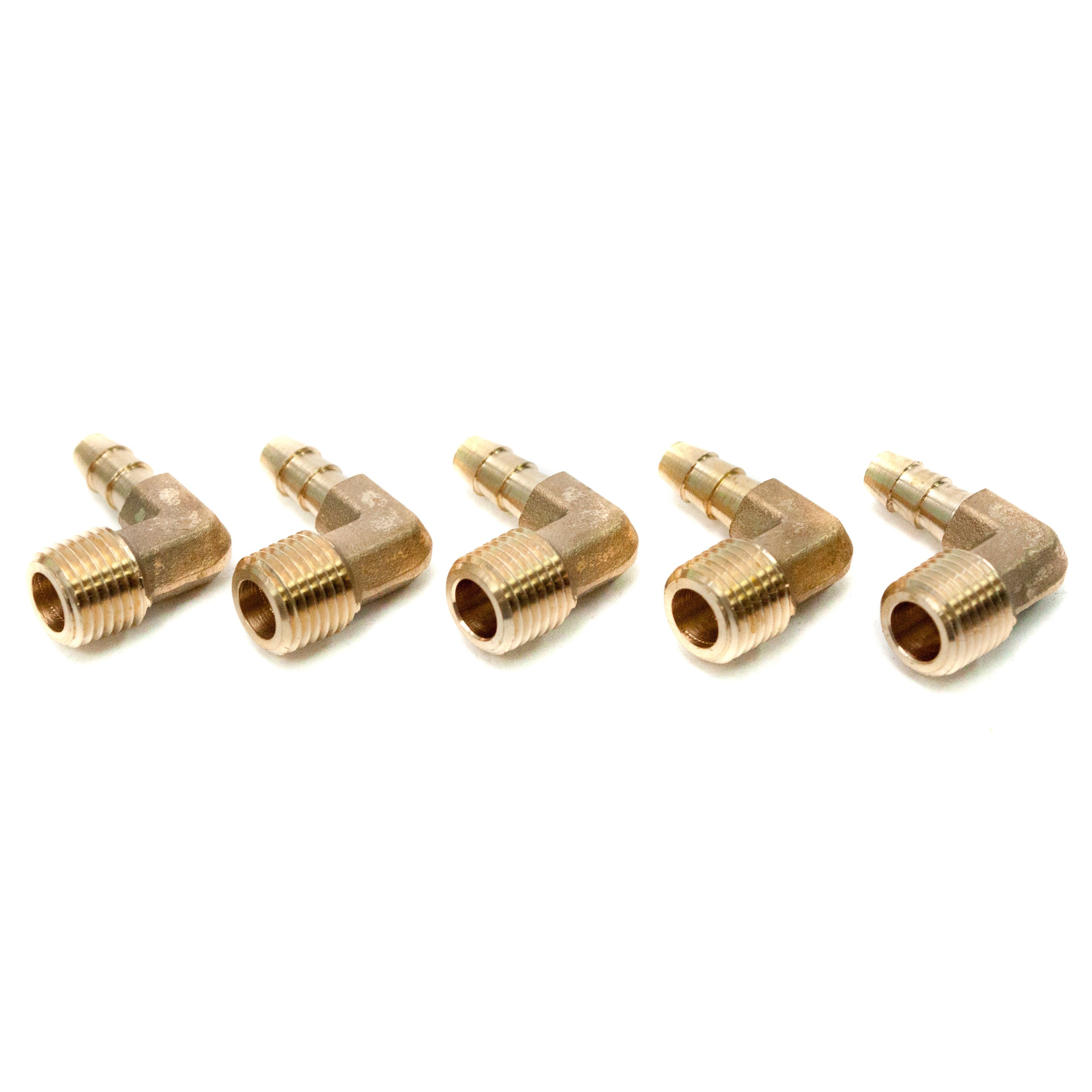 LTWFITTING 90 Degree Elbow Brass Barb Fitting 1/4 ID Hose x 1/4-Inch Male NPT Air(Pack of 5)