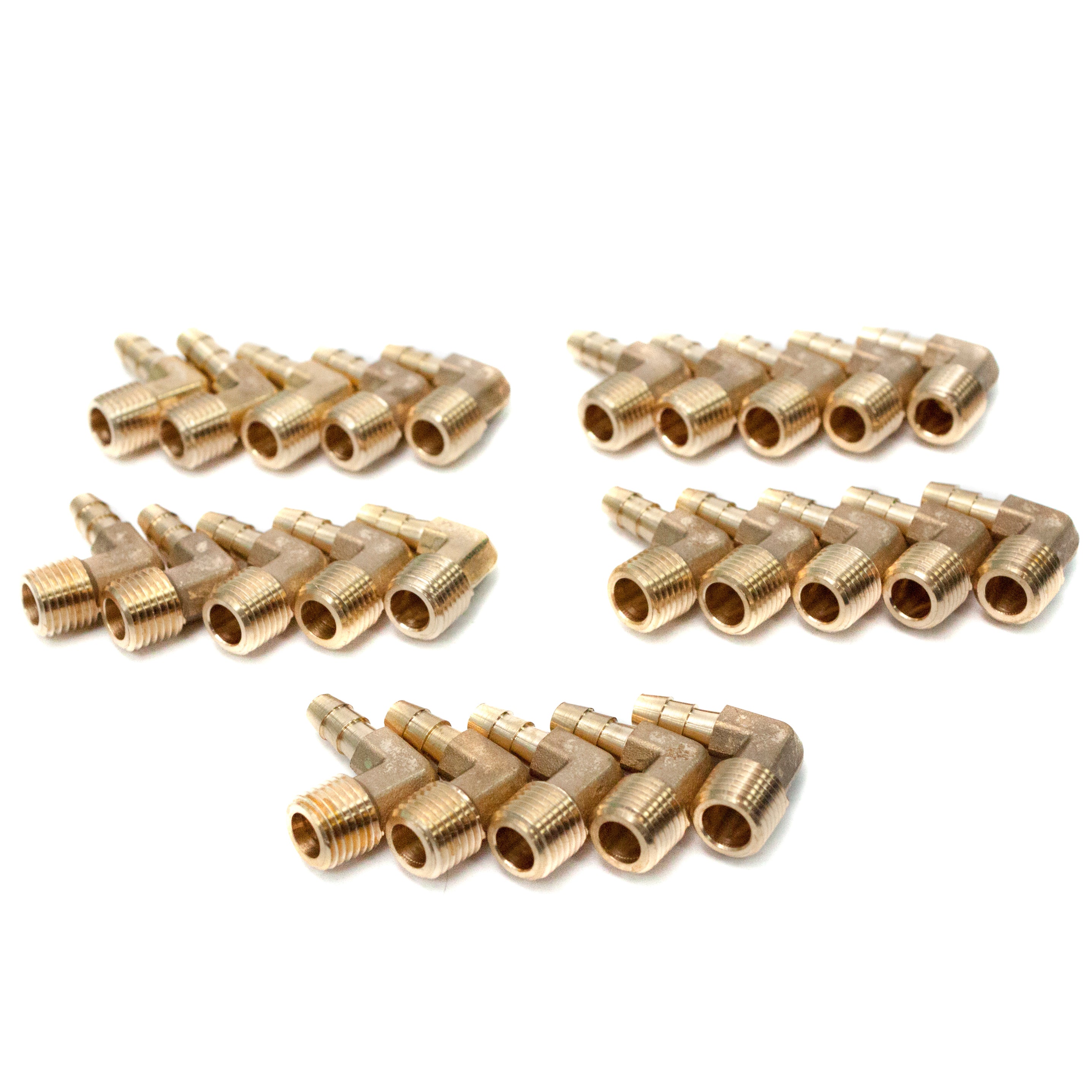 LTWFITTING 90 Degree Elbow Brass Barb Fitting 1/4 ID Hose x 1/4-Inch Male NPT Air(Pack of 25)