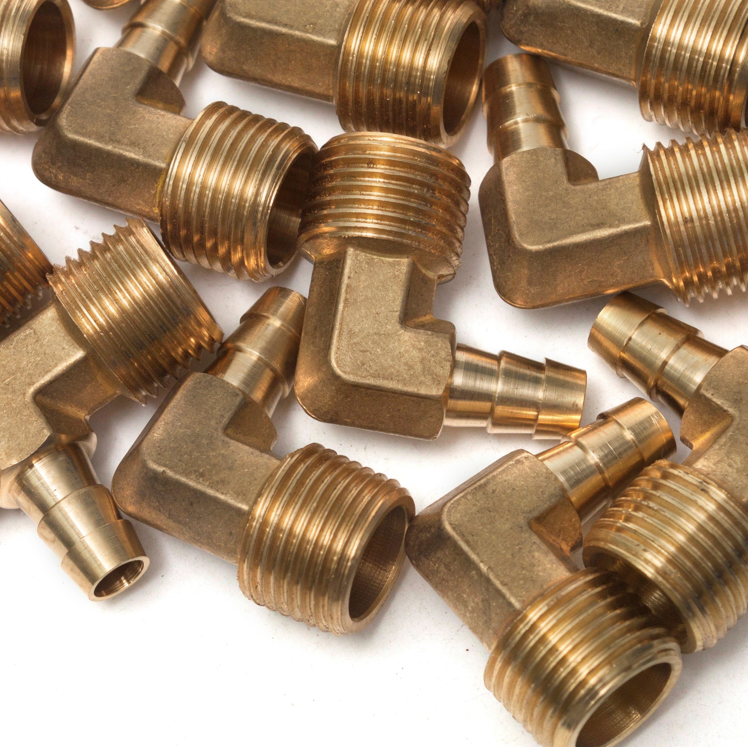 LTWFITTING Lead Free 90 Deg Elbow Brass Barb Fitting 3/8 Inch Hose Barb x 1/2 Inch Male NPT Thread Fuel Boat Water (Pack of 150)