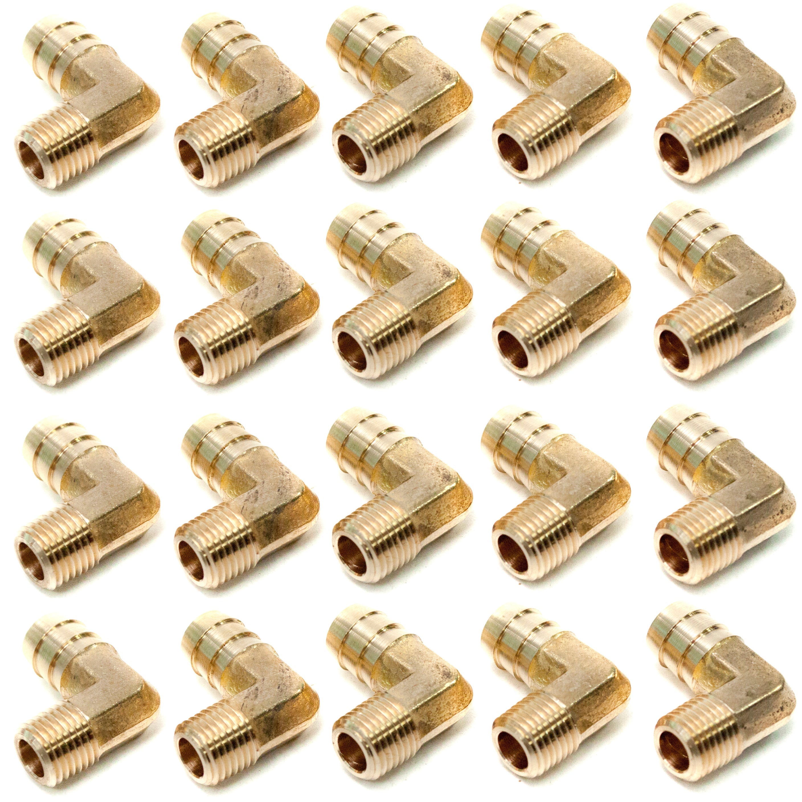 LTWFITTING 90 Degree Elbow Brass Barb Fitting 1/2 ID Hose x 1/4-Inch Male NPT Fuel Boat Water(Pack of 25)
