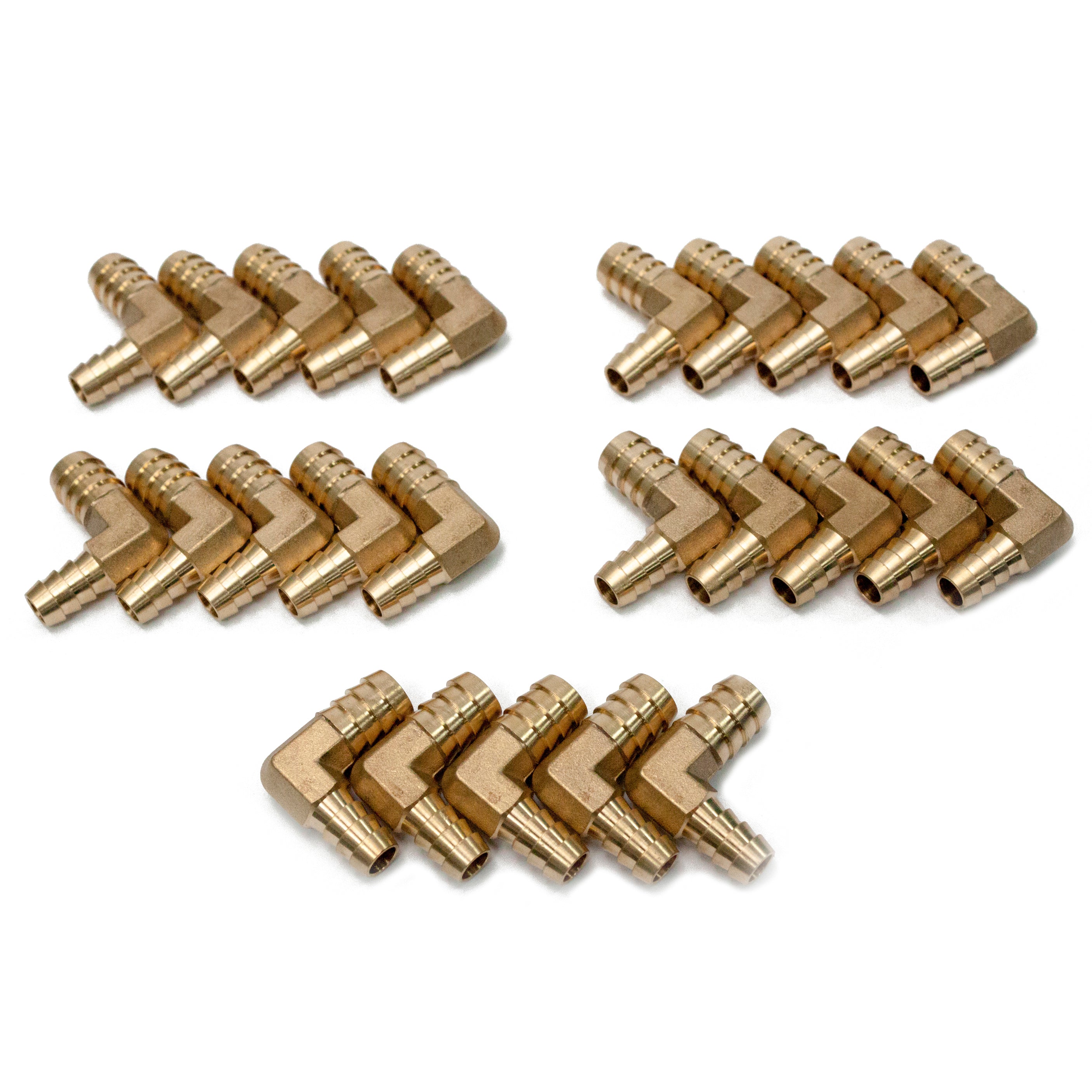 LTWFITTING LTWFITTING 90 Deg Reducing Elbow Brass Barb Fitting 1/2-Inch x3/8-Inch Hose ID Air/Water/Fuel/Oil/Inert Gases (Pack of 25)