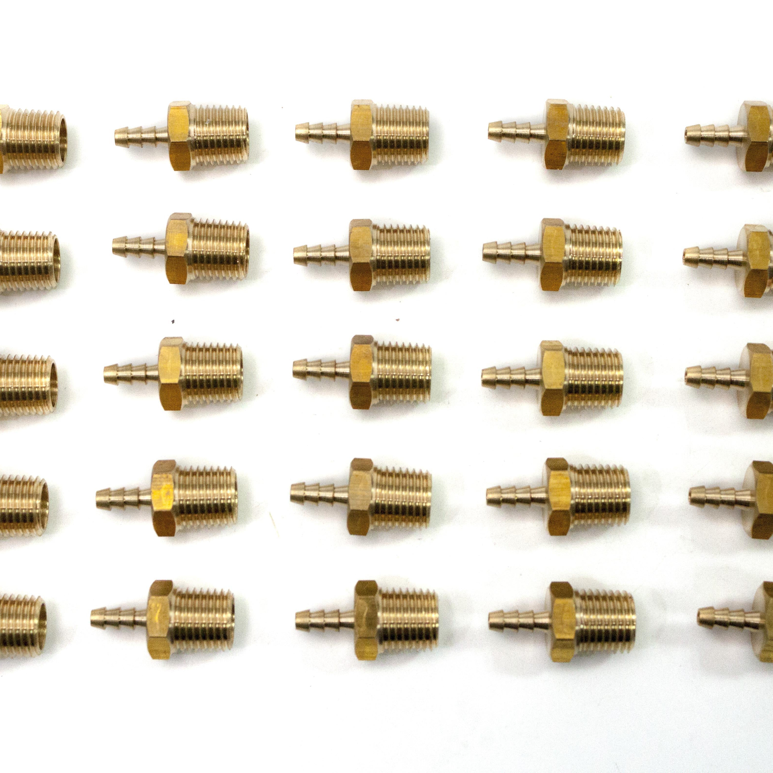 LTWFITTING Brass Fitting Coupler 1/8-Inch Hose Barb x 1/4-Inch Male NPT Fuel Gas Water(Pack of 25)
