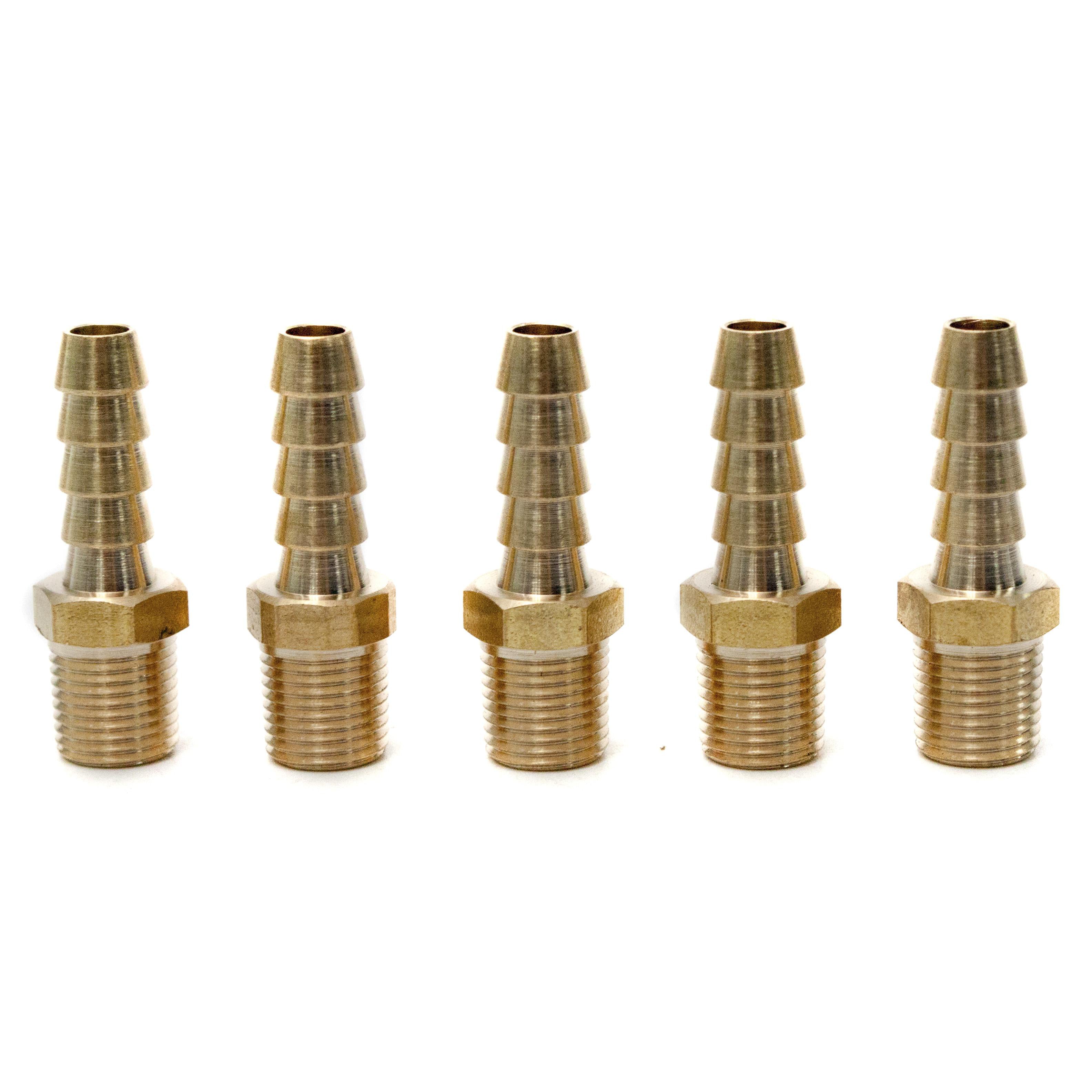 LTWFITTING Brass Fitting Coupler 1/4-Inch Hose Barb x 1/8-Inch Male NPT Fuel Gas Water(Pack of 5)