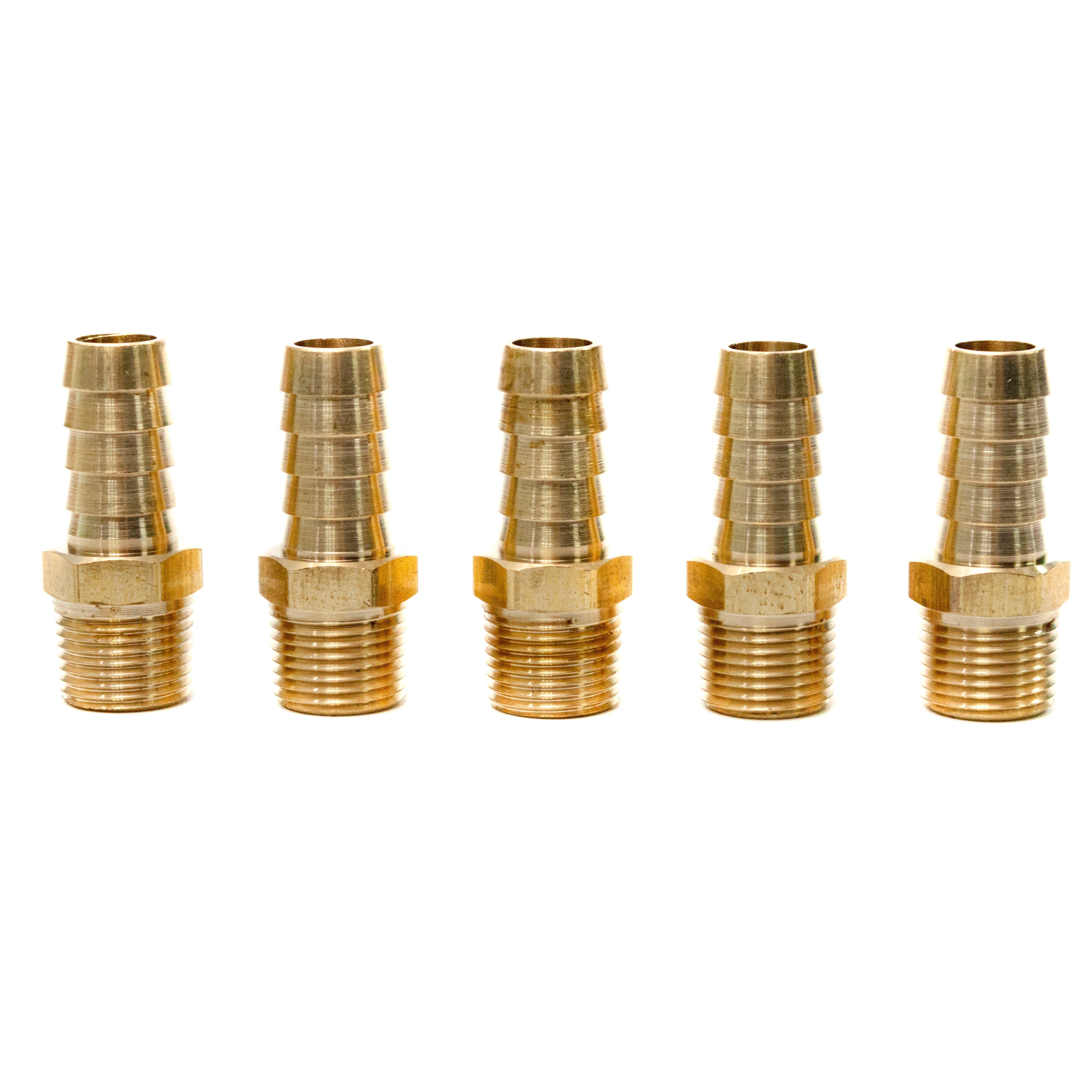 LTWFITTING Brass Fitting Connector 1/2-Inch Hose Barb x 3/8-Inch NPT Male Fuel Gas Water(Pack of 5)