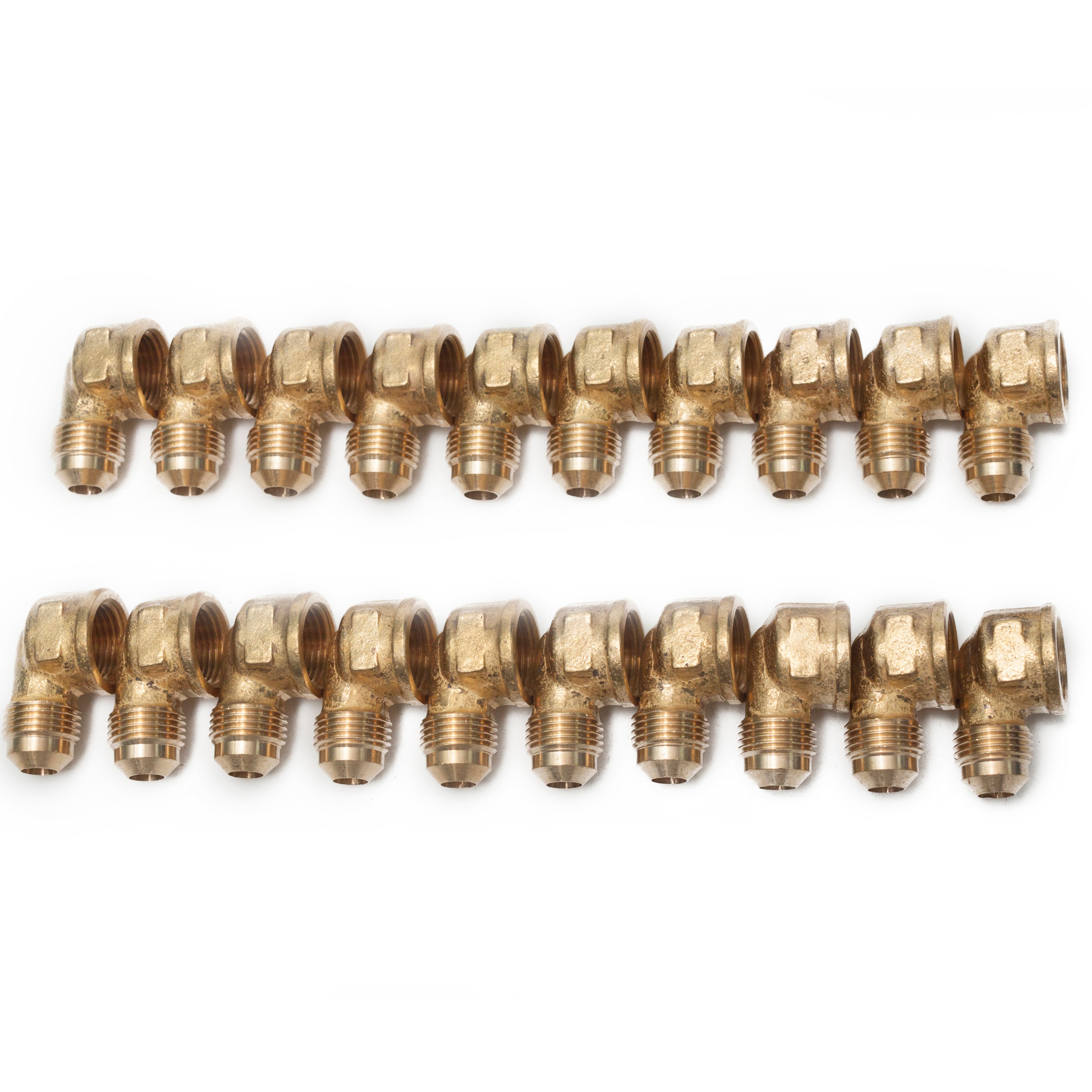 LTWFITTING Brass 3/8 Inch OD x 3/8 Inch Female NPT 45 Deg Flare 90 Degree Flare Elbow Tube Fitting(Pack of 20)