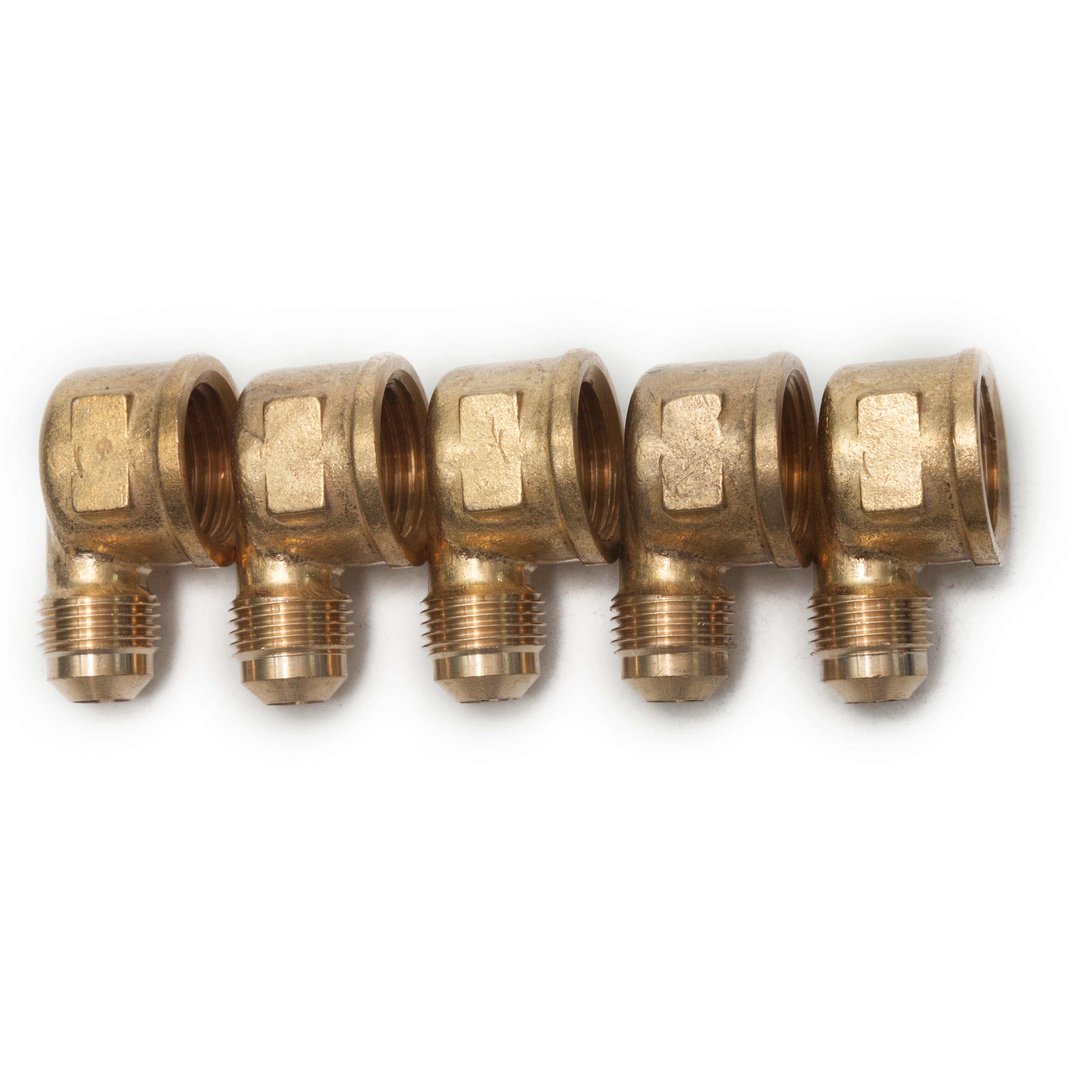 LTWFITTING Brass 3/8 Inch OD x 1/2 Inch Female NPT 45 Deg Flare 90 Degree Flare Elbow Tube Fitting(Pack of 5)