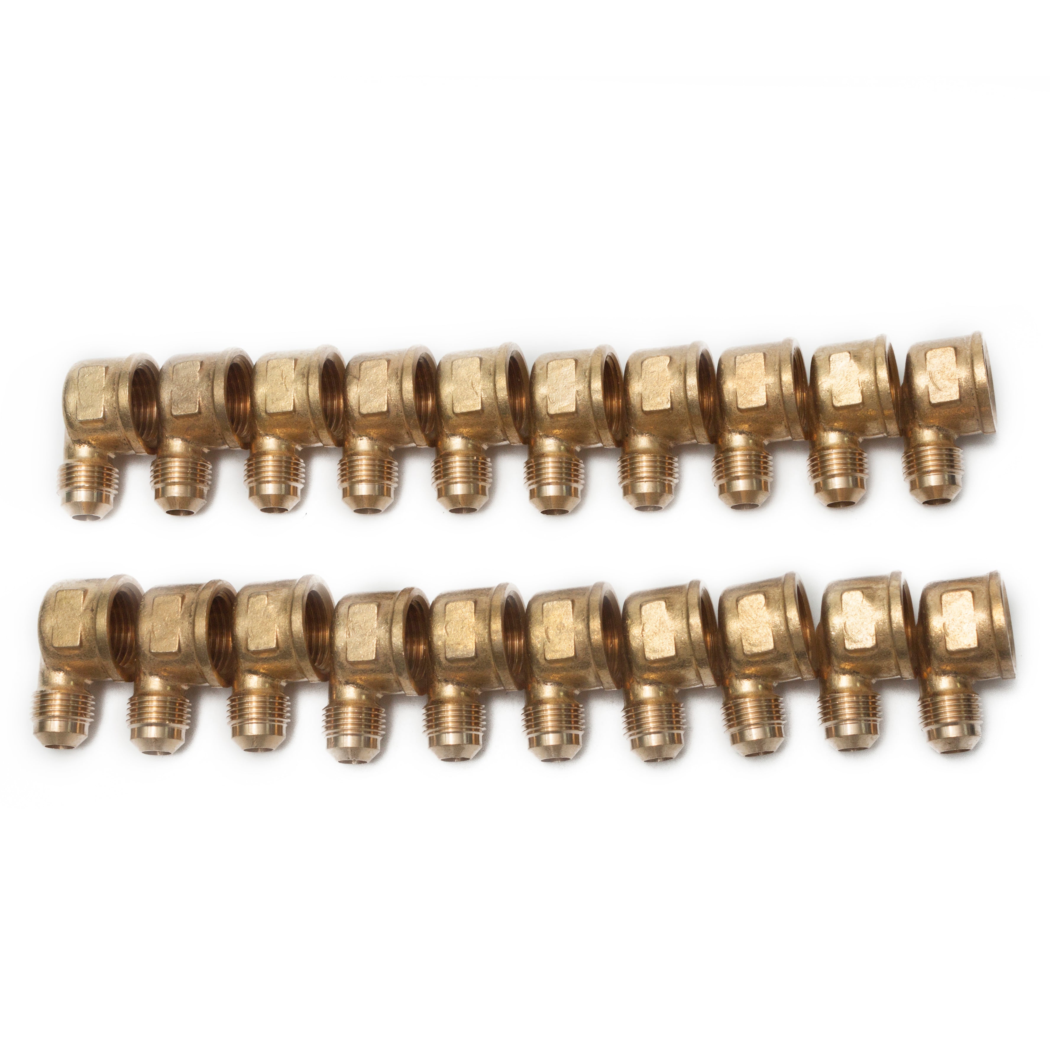 LTWFITTING Brass 3/8 Inch OD x 1/2 Inch Female NPT 45 Deg Flare 90 Degree Flare Elbow Tube Fitting(Pack of 20)