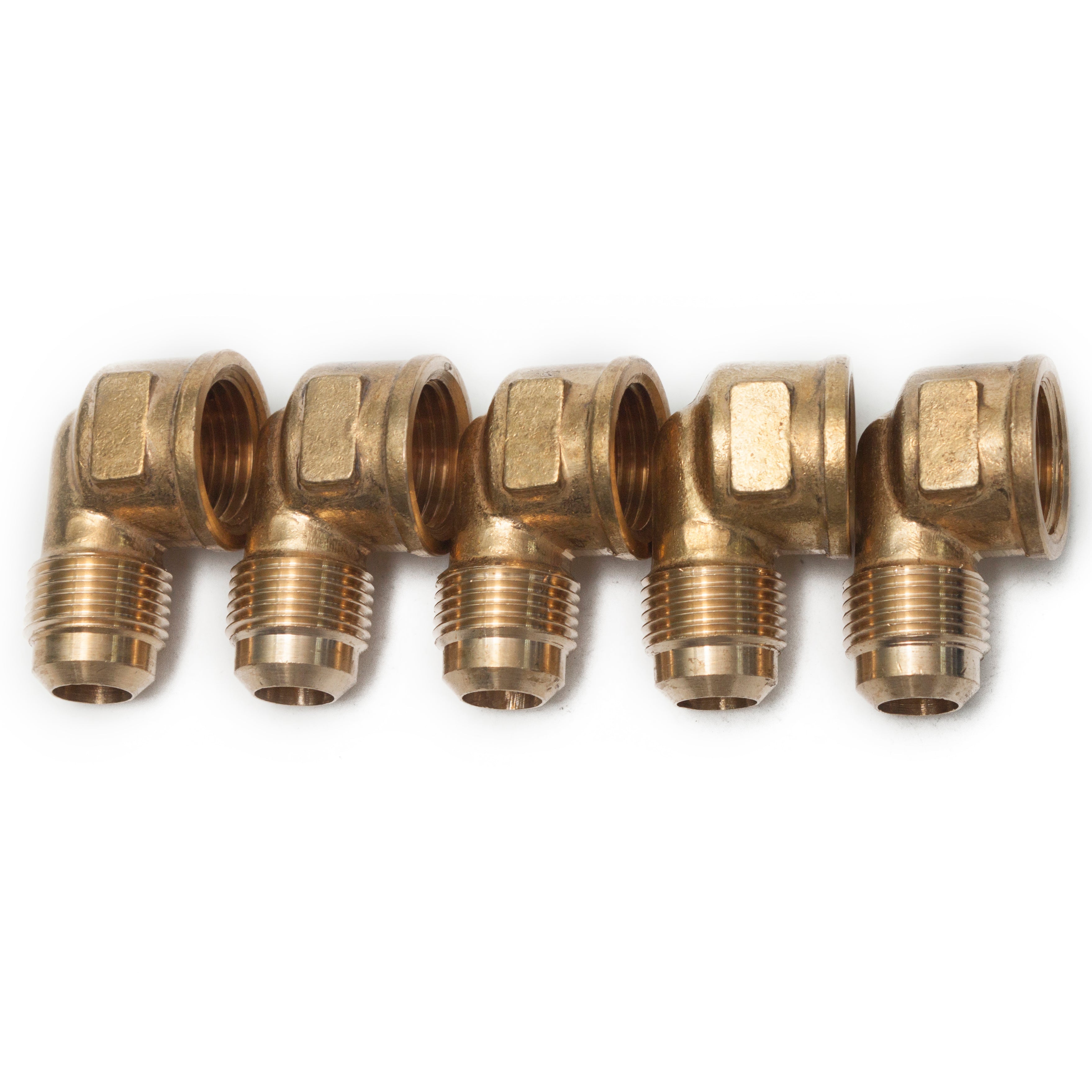 LTWFITTING Brass 1/2 Inch OD x 1/2 Inch Female NPT 45 Deg Flare 90 Degree Flare Elbow Tube Fitting(Pack of 5)