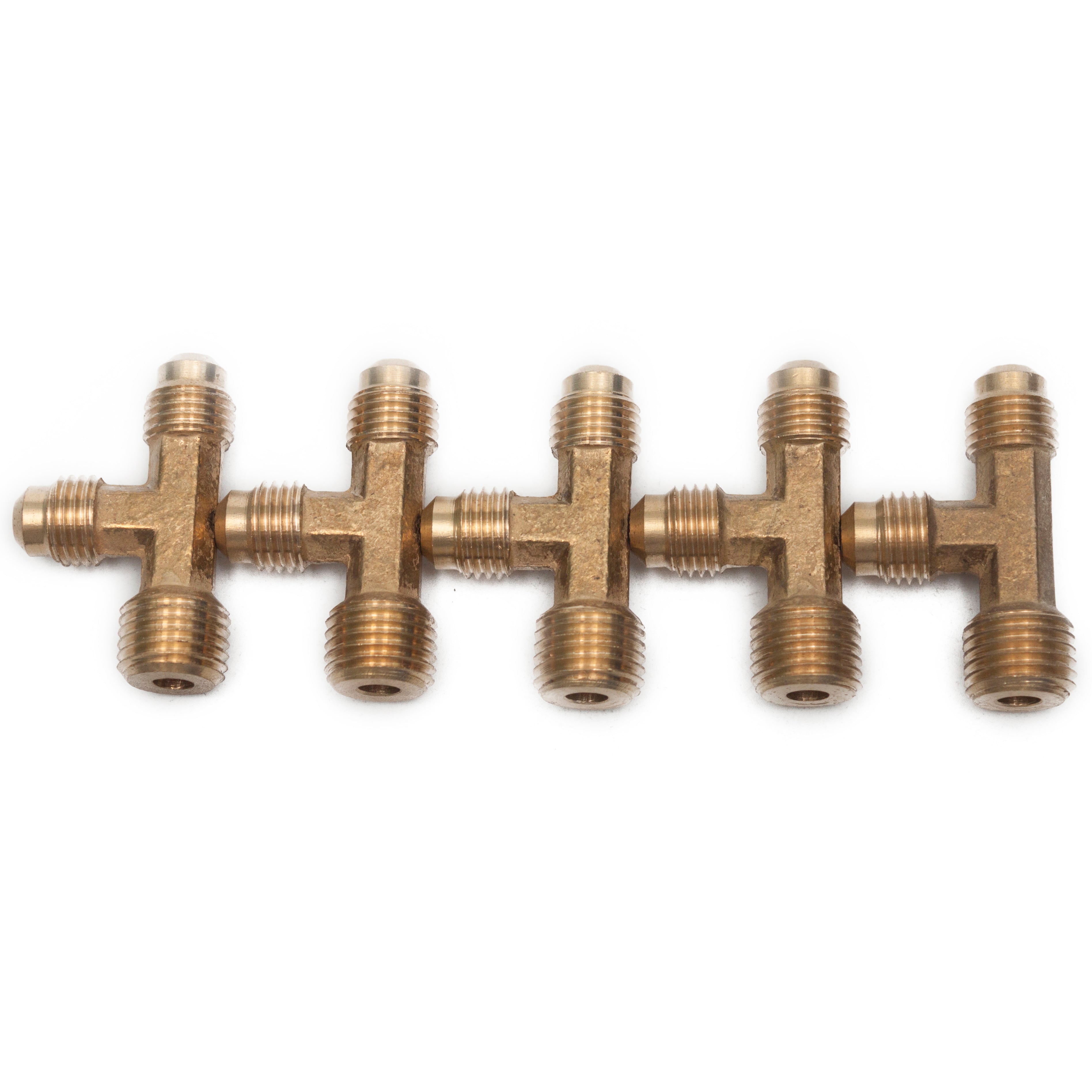 LTWFITTING Brass 1/4 Inch OD x 1/4 Inch OD x 1/8 Inch Male NPT Flare Run Tee Tube Fitting(Pack of 5)