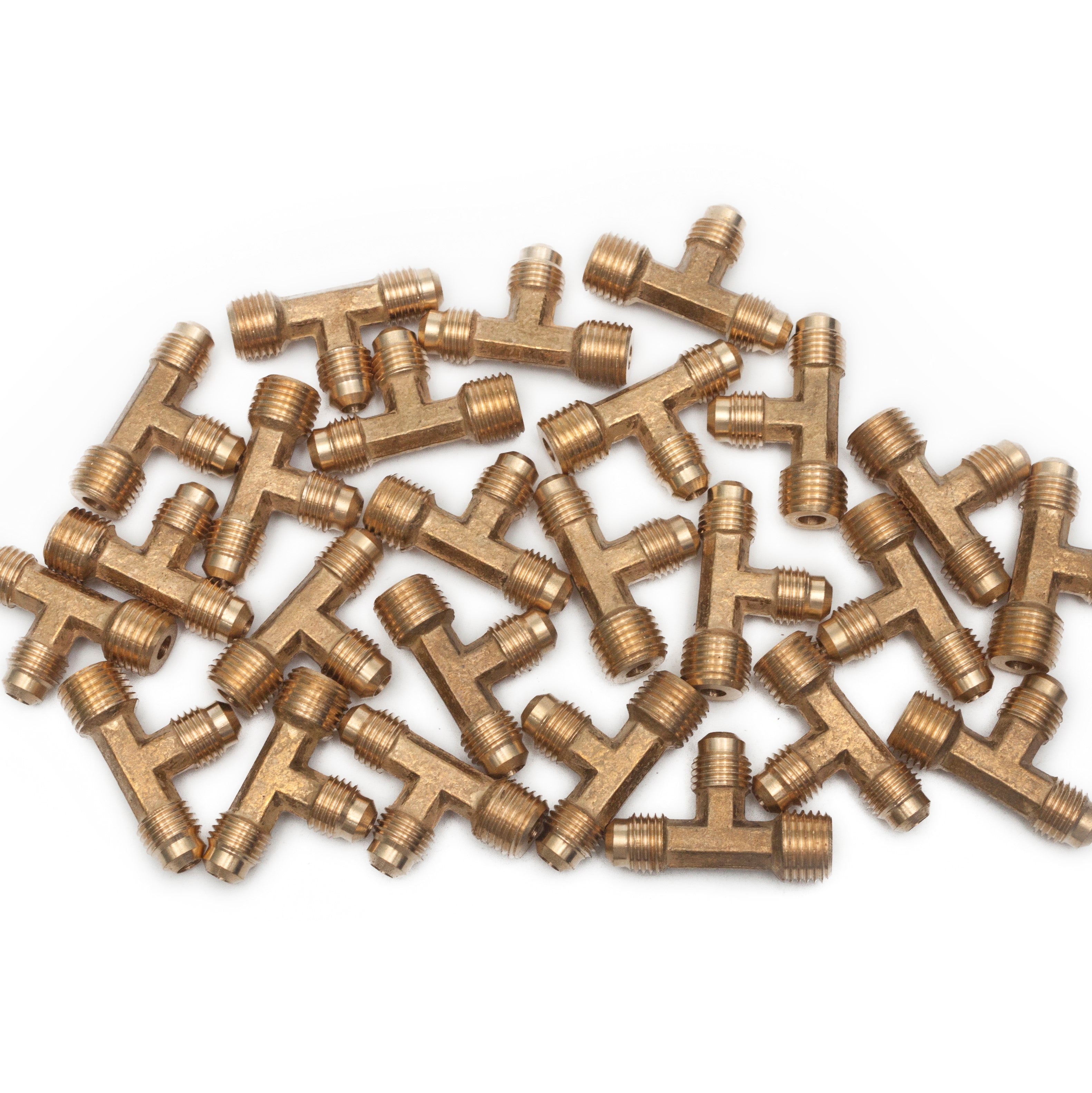 LTWFITTING Brass 1/4 Inch OD x 1/4 Inch OD x 1/8 Inch Male NPT Flare Run Tee Tube Fitting(Pack of 25)