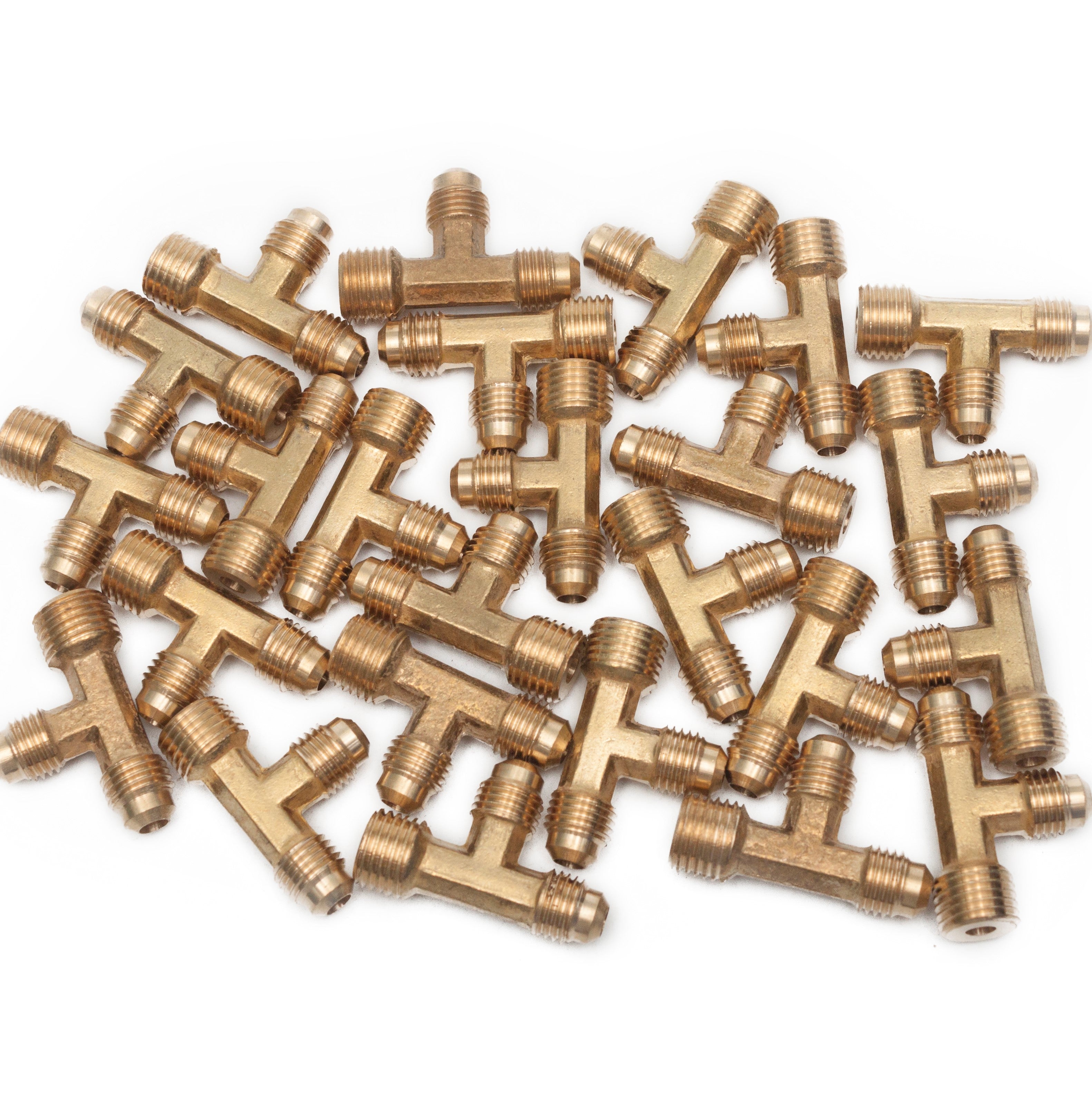 LTWFITTING Brass 1/4 Inch OD x 1/4 Inch OD x 1/4 Inch Male NPT Flare Run Tee Tube Fitting(Pack of 25)