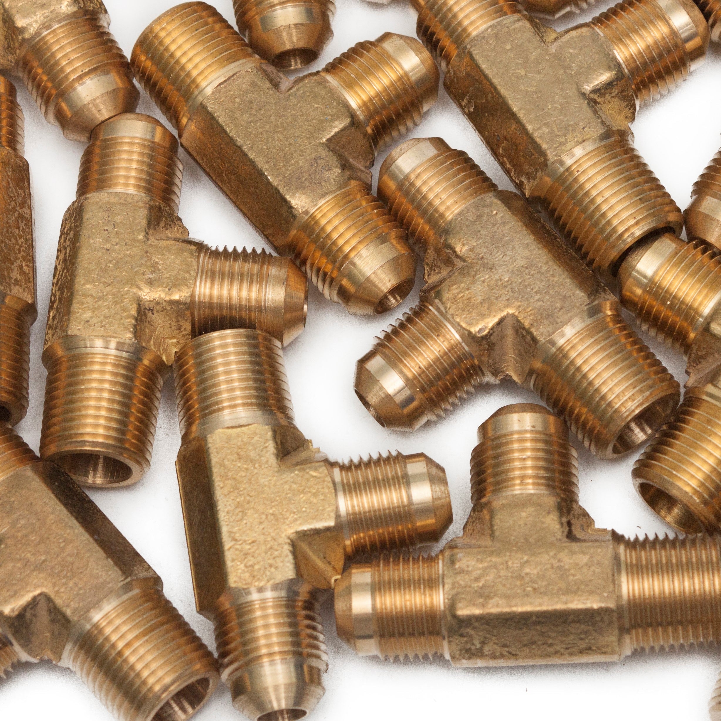 LTWFITTING Brass 3/8 Inch OD x 3/8 Inch OD x 3/8 Inch Male NPT Flare Run Tee Tube Fitting(Pack of 100)