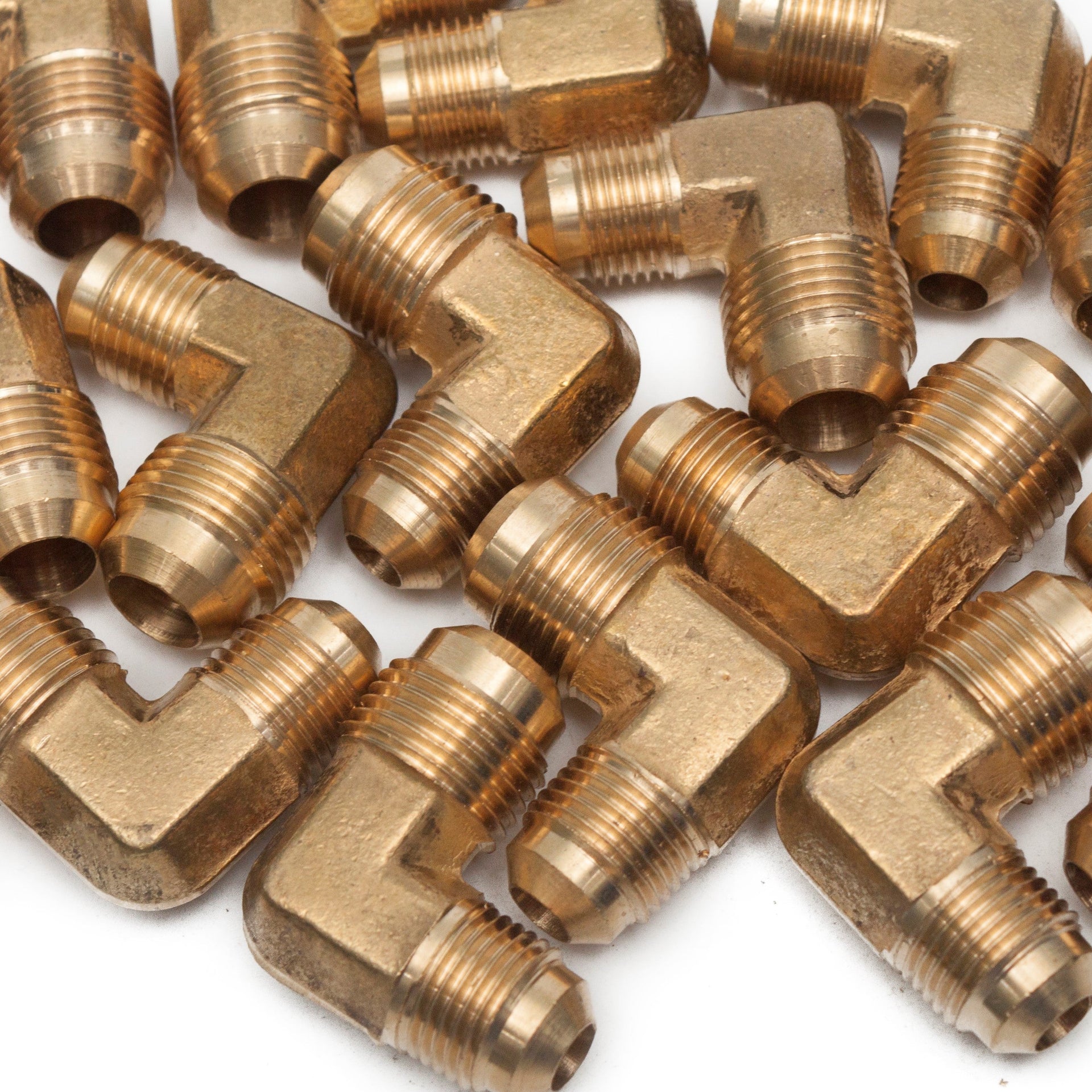 LTWFITTING Brass 1/2 Inch OD x 3/8 Inch OD 45 Degree Flare 90 Degree Union Reducing Elbow(Pack of 100)