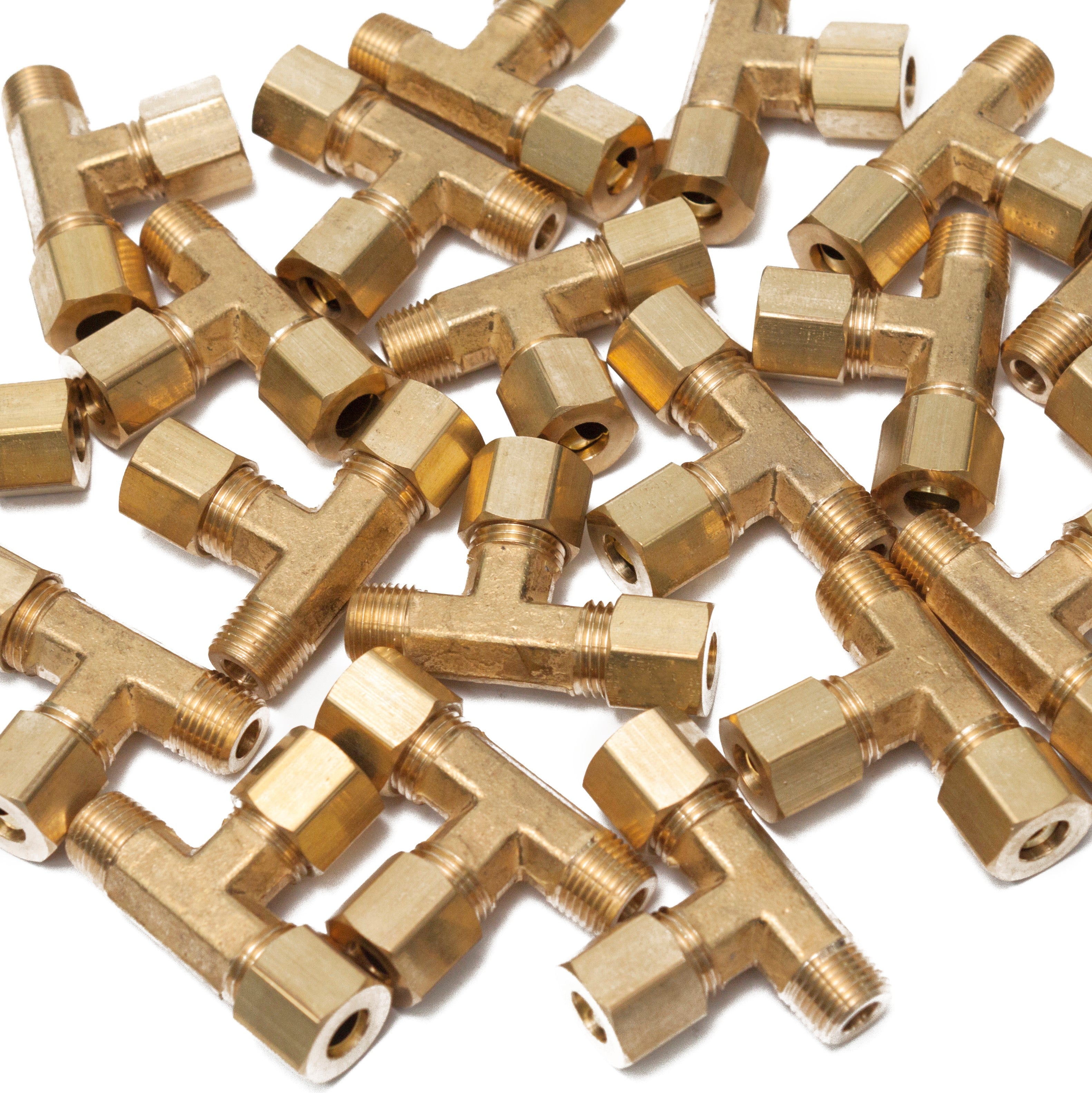 LTWFITTING Brass 1/4-Inch OD x 1/4-Inch OD x 1/8-Inch Male NPT Compression Run Tee Fitting(Pack of 200)