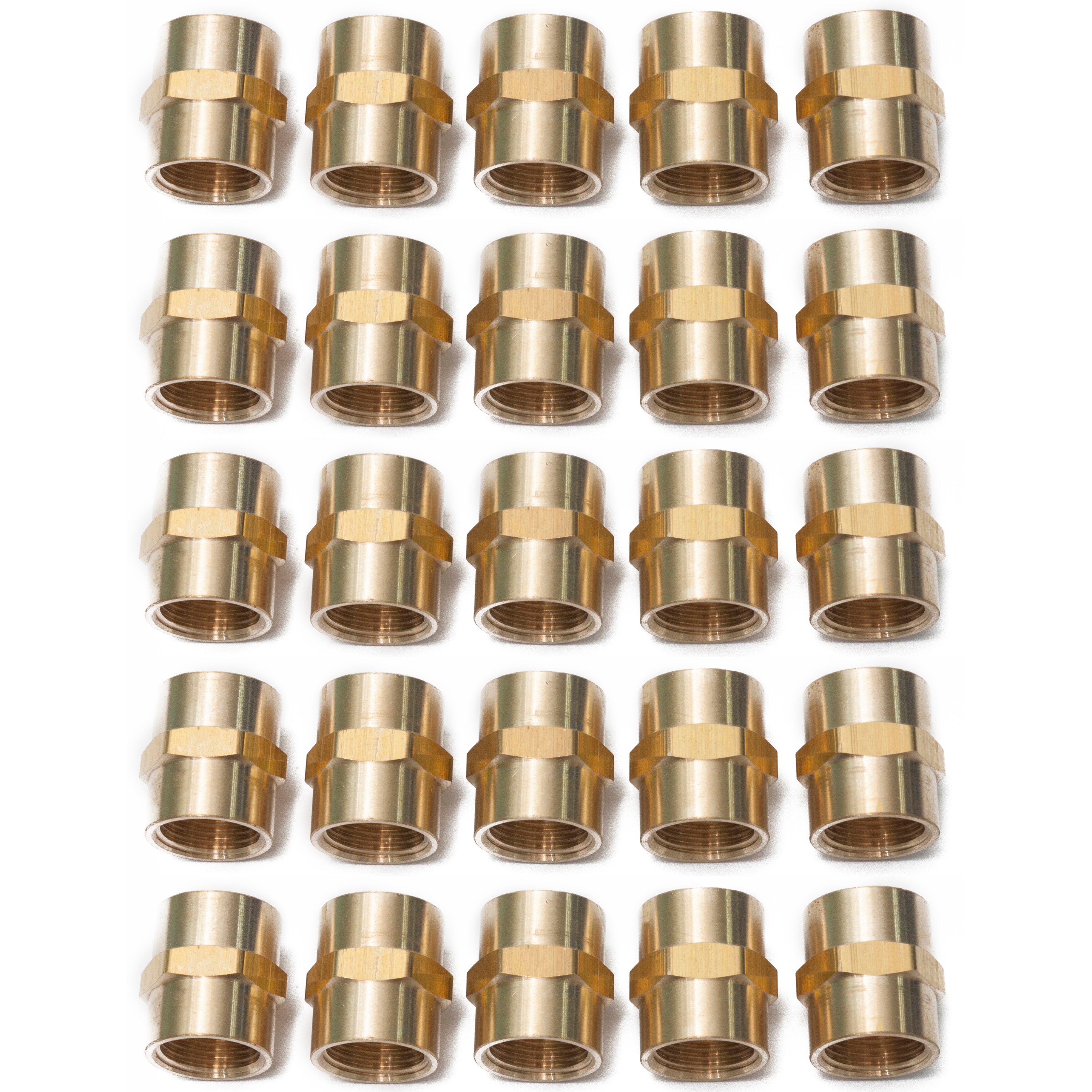 LTWFITTING Brass Pipe Fitting Coupling Coupler 3/8 x 3/8 Inch Female NPT FNPT FPT Pipe Water Boat(Pack of 25)