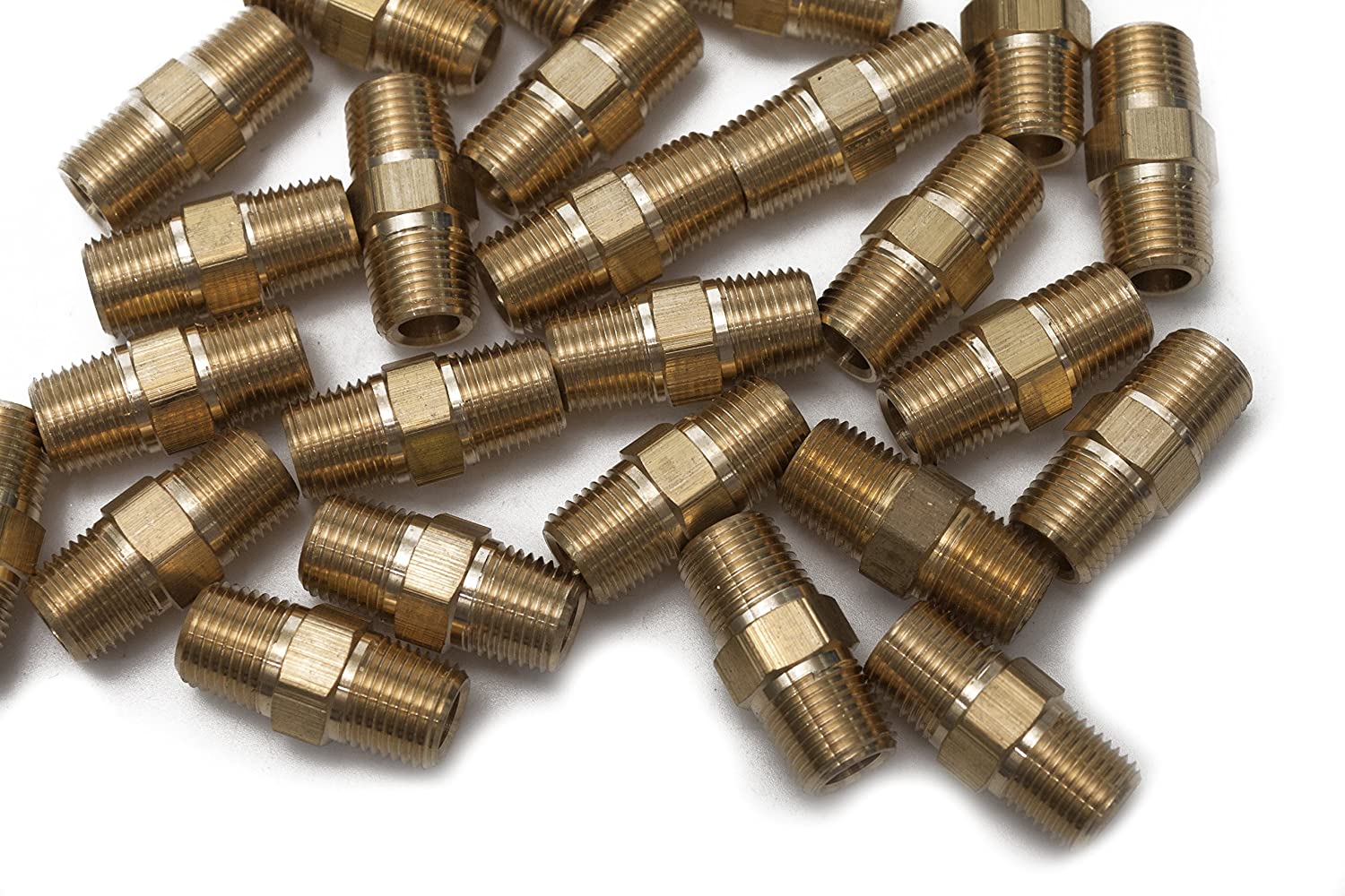 LTWFITTING Brass Pipe Hex Nipple Fitting 1/8 x 1/8 Inch Male Pipe NPT MNPT MPT Air Fuel Water(Pack of 50)