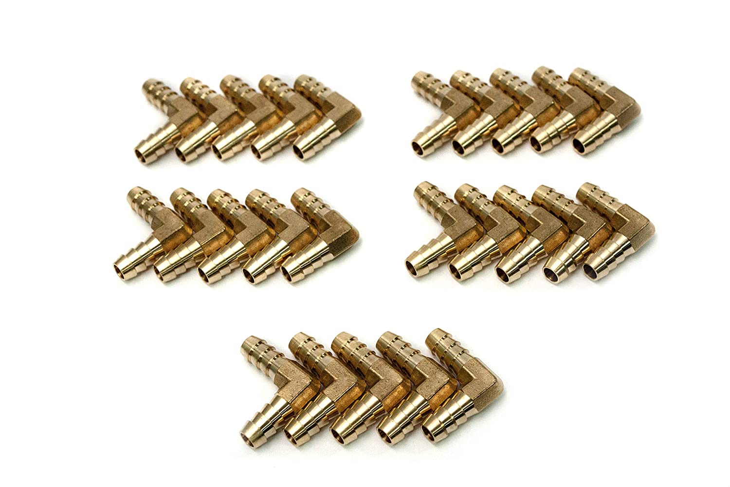 LTWFITTING LTWFITTING 90 Deg Elbow Brass Barb Fitting 5/16-Inch x5/16 Hose ID Air/Water/Fuel/Oil/Inert Gases (Pack of 25)