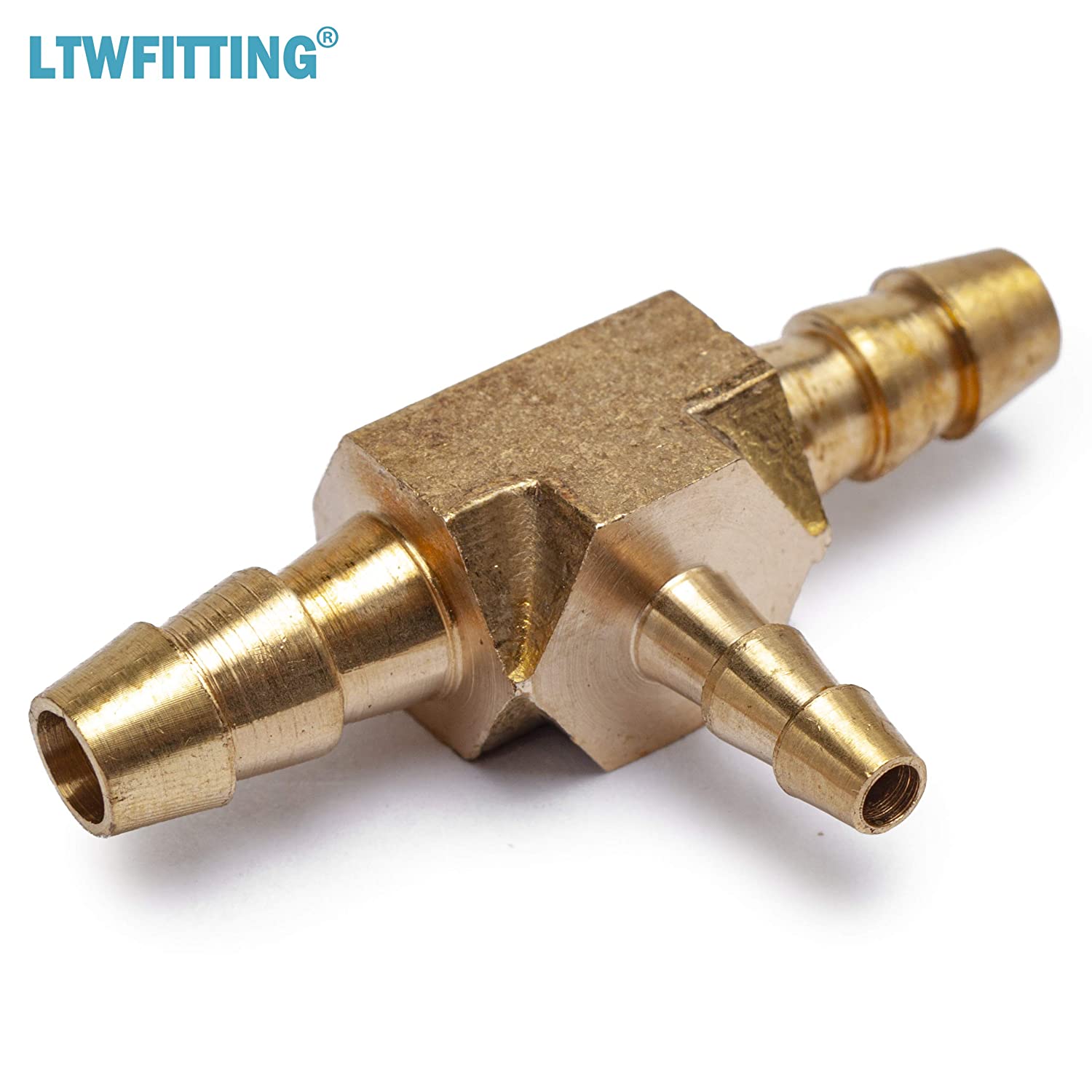 LTWFITTING Brass Barb Tee Fitting 1/4-Inch x 1/4-Inch x 1/8-Inch ID Hose for Water Fuel Boat (Pack of 5)