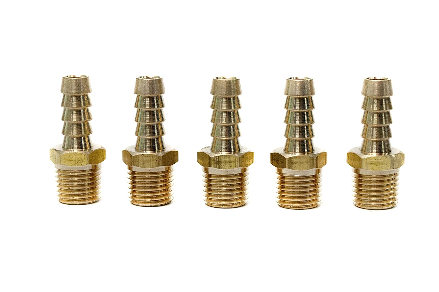 LTWFITTING Brass Fitting Coupler 5/16-Inch Hose Barb x 1/4-Inch Male NPT Fuel Gas Water(Pack of 5)
