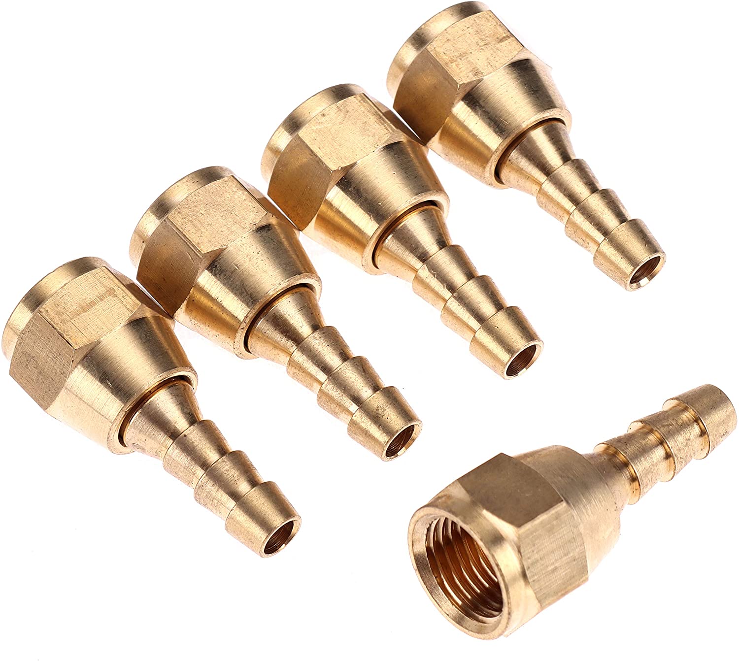 LTWFITTING Brass Flare Tube Fitting 1/4 Inch Hose ID x 5/16 Inch Female 45 Deg Swivel Nut Union (Pack of 5)