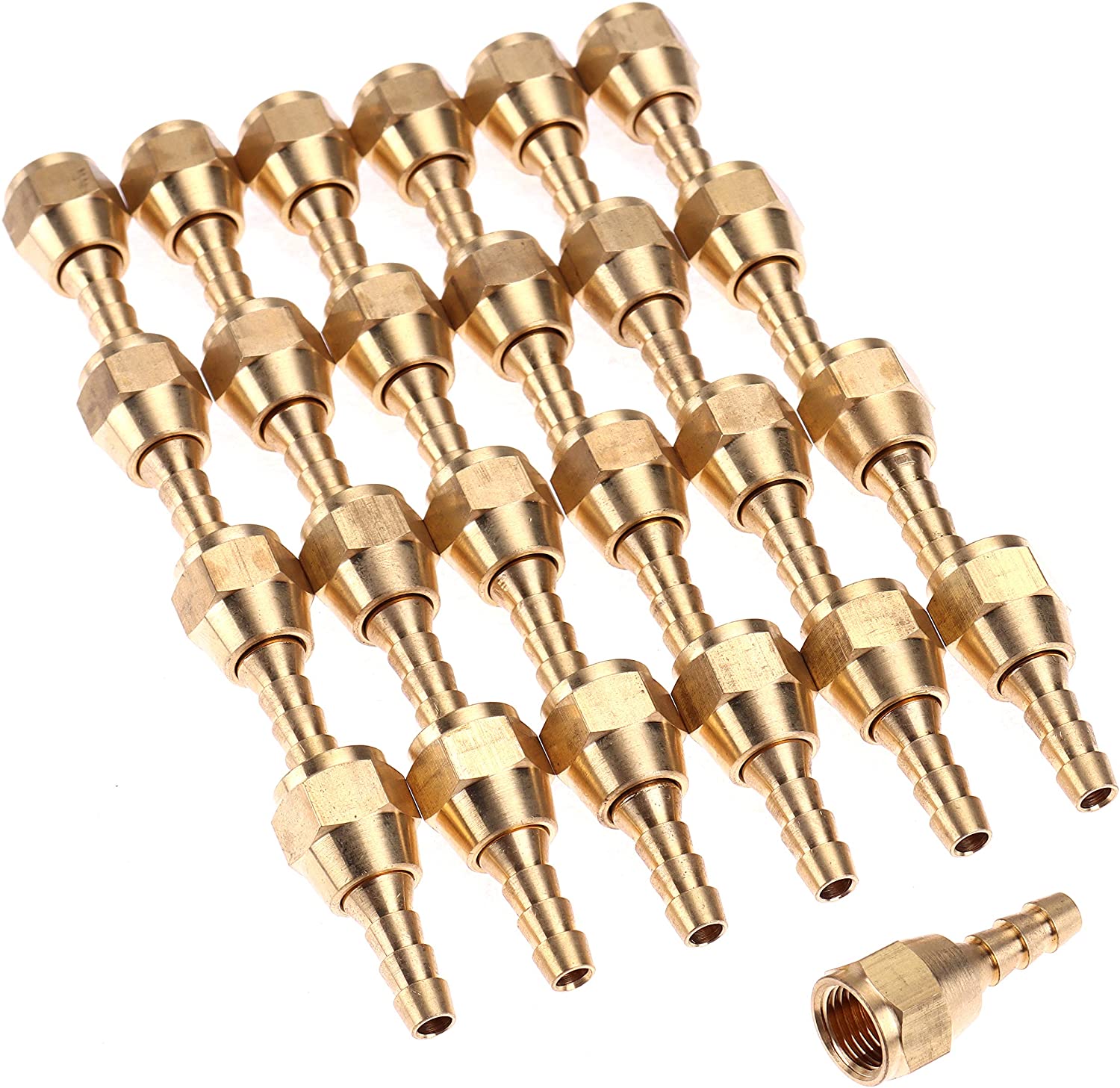 LTWFITTING Brass Flare Tube Fitting 1/4 Inch Hose ID x 5/16 Inch Female 45 Deg Swivel Nut Union (Pack of 25)
