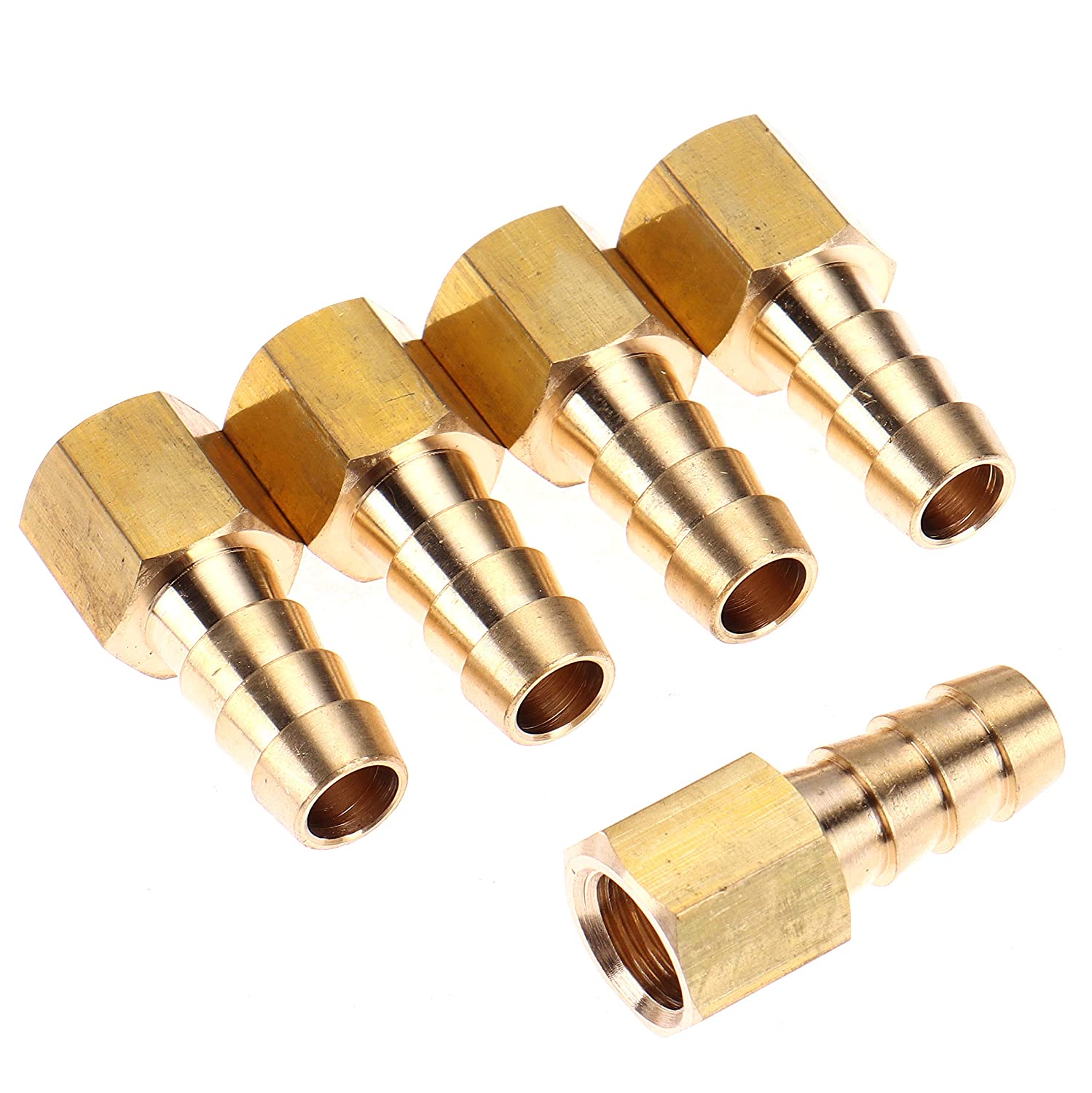 LTWFITTING Brass Flare Tube Fitting 3/8 Inch Hose ID x 1/4 Inch Female 45 Deg Nut Union (Pack of 5)