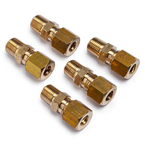 LTWFITTING Brass 1/4 OD x 1/8 Male NPT Compression Connector Fitting(Pack of 5)