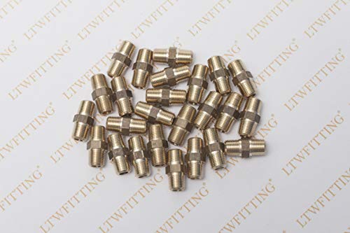 LTWFITTING Lead Free Brass Pipe Hex Nipple Fitting 1/8 Inch Male NPT Air Fuel Water(Pack of 25)