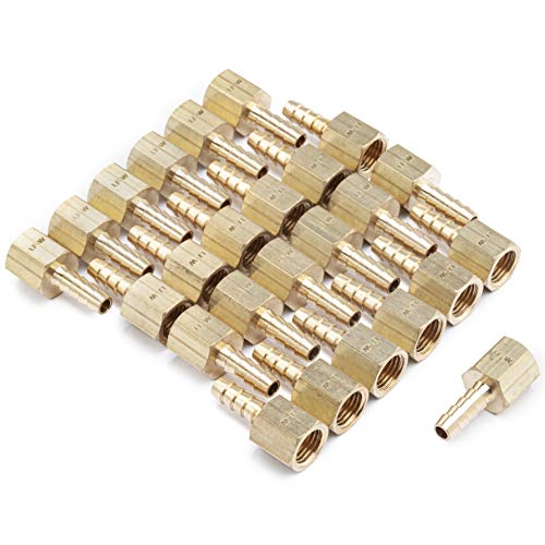 LTWFITTING Lead Free Brass Fitting Coupler/Adapter 1/4 Inch Hose Barb x 1/4 Inch Female NPT Fuel Gas Water (Pack of 25)