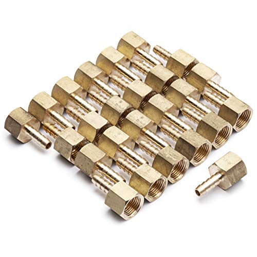 LTWFITTING Lead Free Brass Fitting Coupler/Adapter 1/4 Inch Hose Barb x 3/8 Inch Female NPT Fuel Gas Water (Pack of 25)