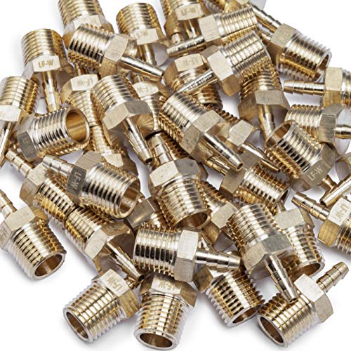 LTWFITTING Lead Free Brass Barbed Fitting Coupler/Connector 1/8 Inch Hose Barb x 1/4 Inch Male NPT Fuel Gas Water (Pack of 700)