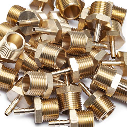 LTWFITTING Lead Free Brass Barbed Fitting Coupler/Connector 3/16 Inch Hose Barb x 1/2 Inch Male NPT Fuel Gas Water (Pack of 25)